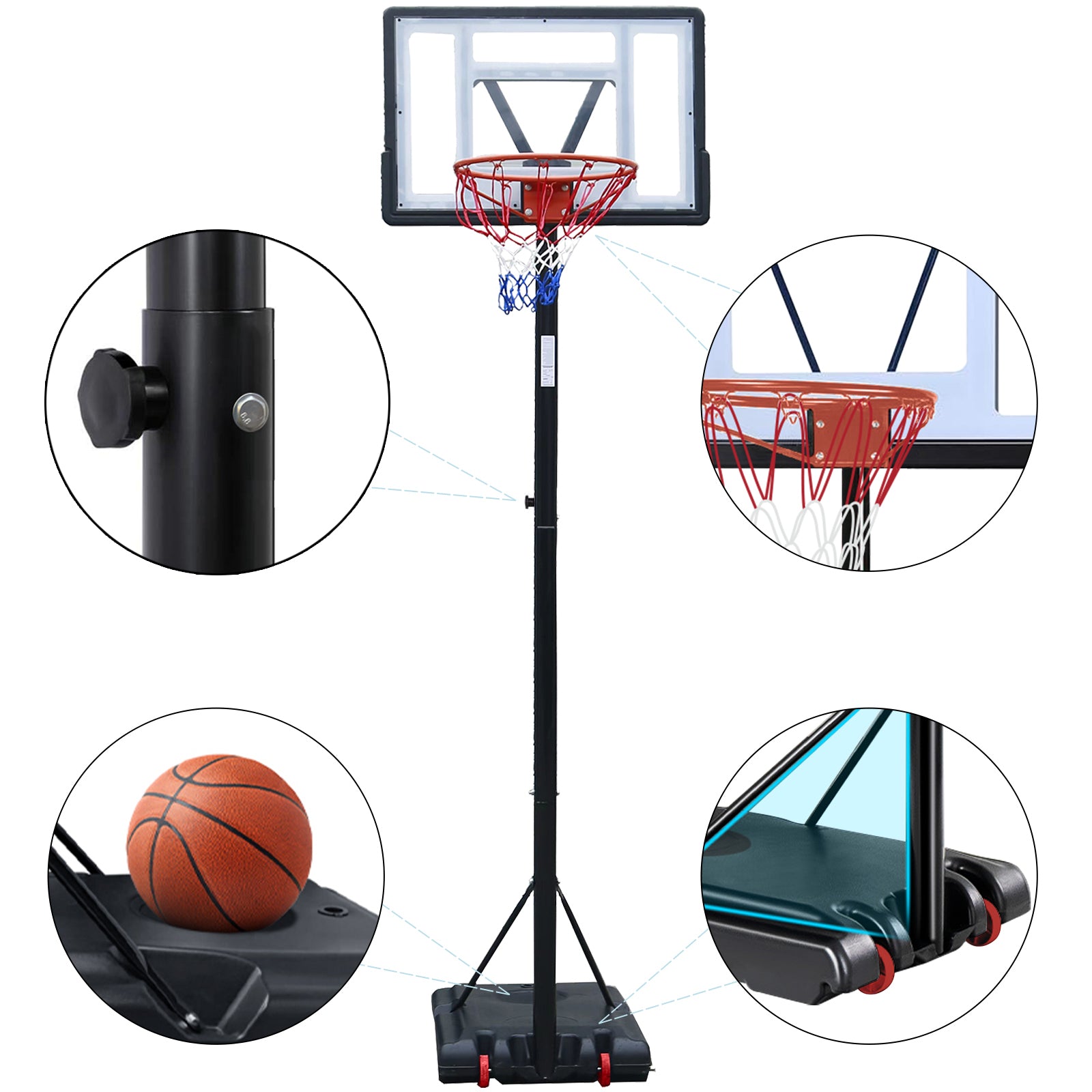 Basketball Hoop Outdoor, 5.2 Ft to 6.8Ft Adjustable Basketball Goal with 32" Backboard & 16" Basket, All Weather Portable Basketball Stand Wheels, for Kids Youth Adult, Indoor Gym, Driveway