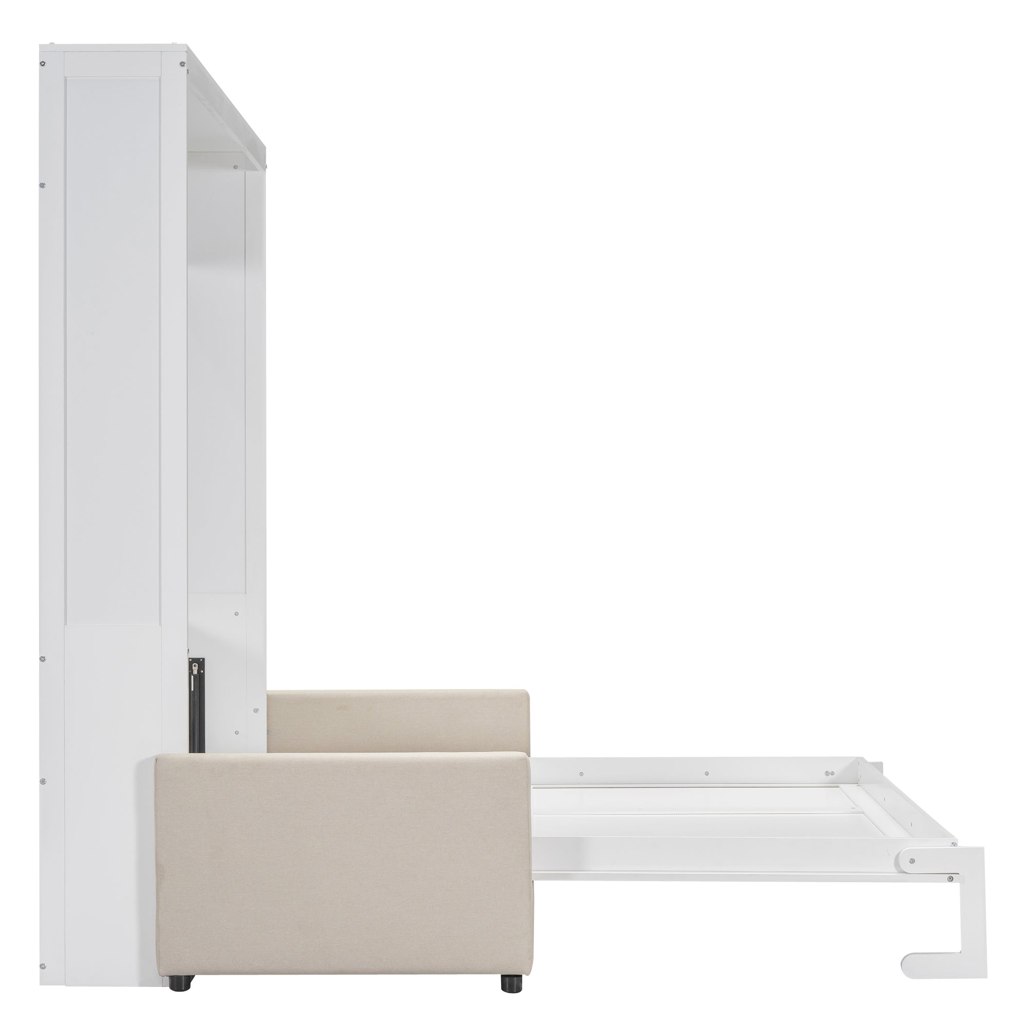 Queen Size Murphy Bed Wall Bed with Cushion, White