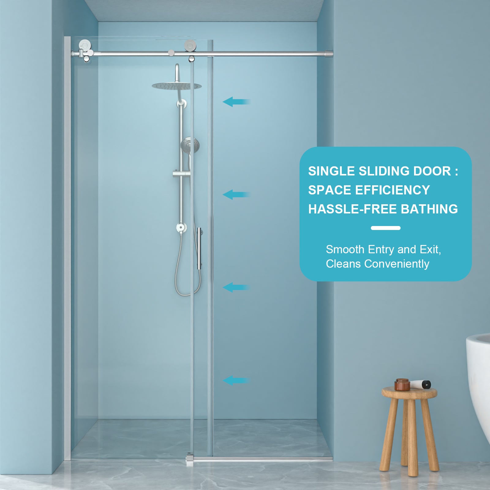 Sliding shower door 48 in. chrome handle close-up view
