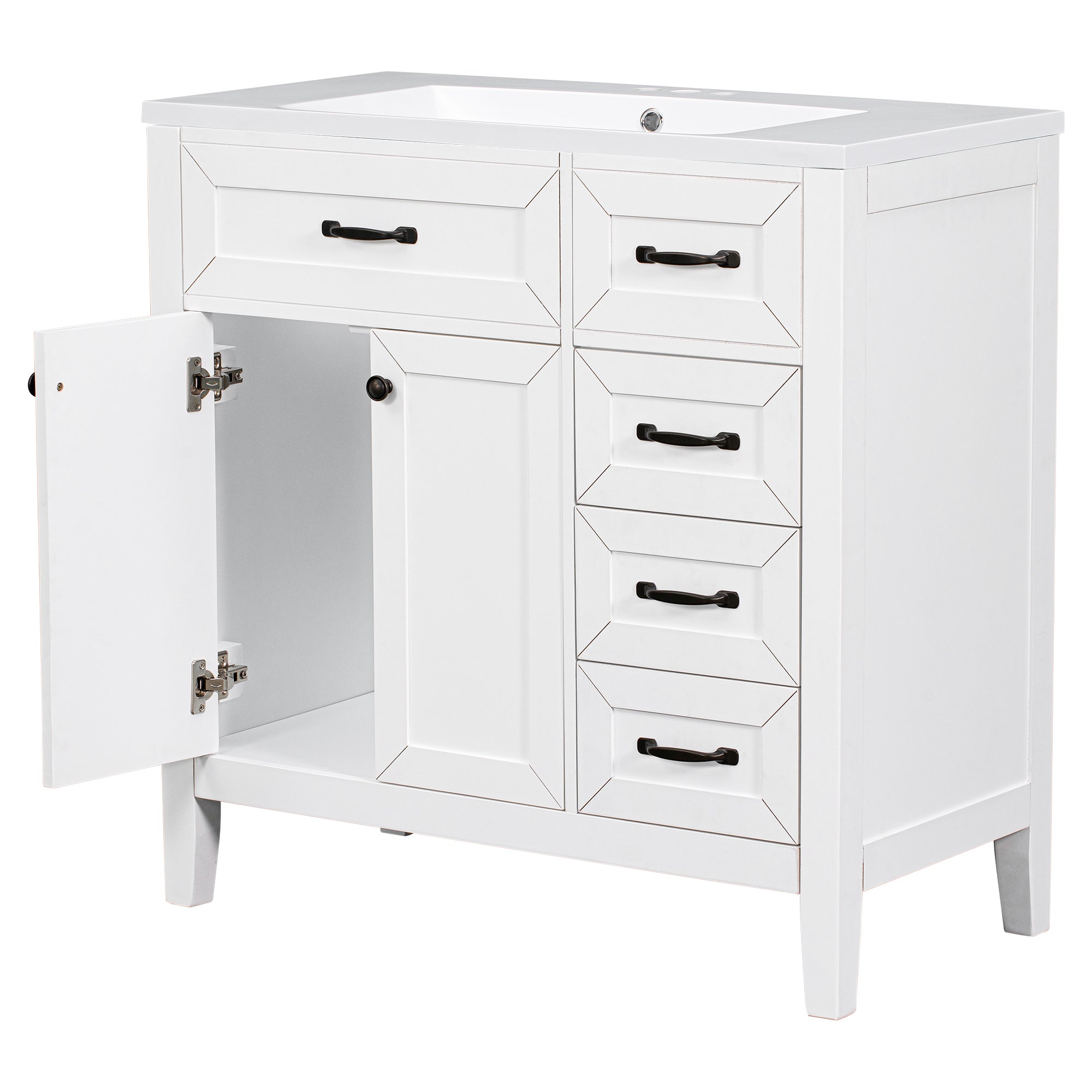 36" Bathroom Vanity with Sink Combo, White Bathroom Cabinet with Drawers, Solid Frame and MDF Board (Old Sku:JL000007AAK)