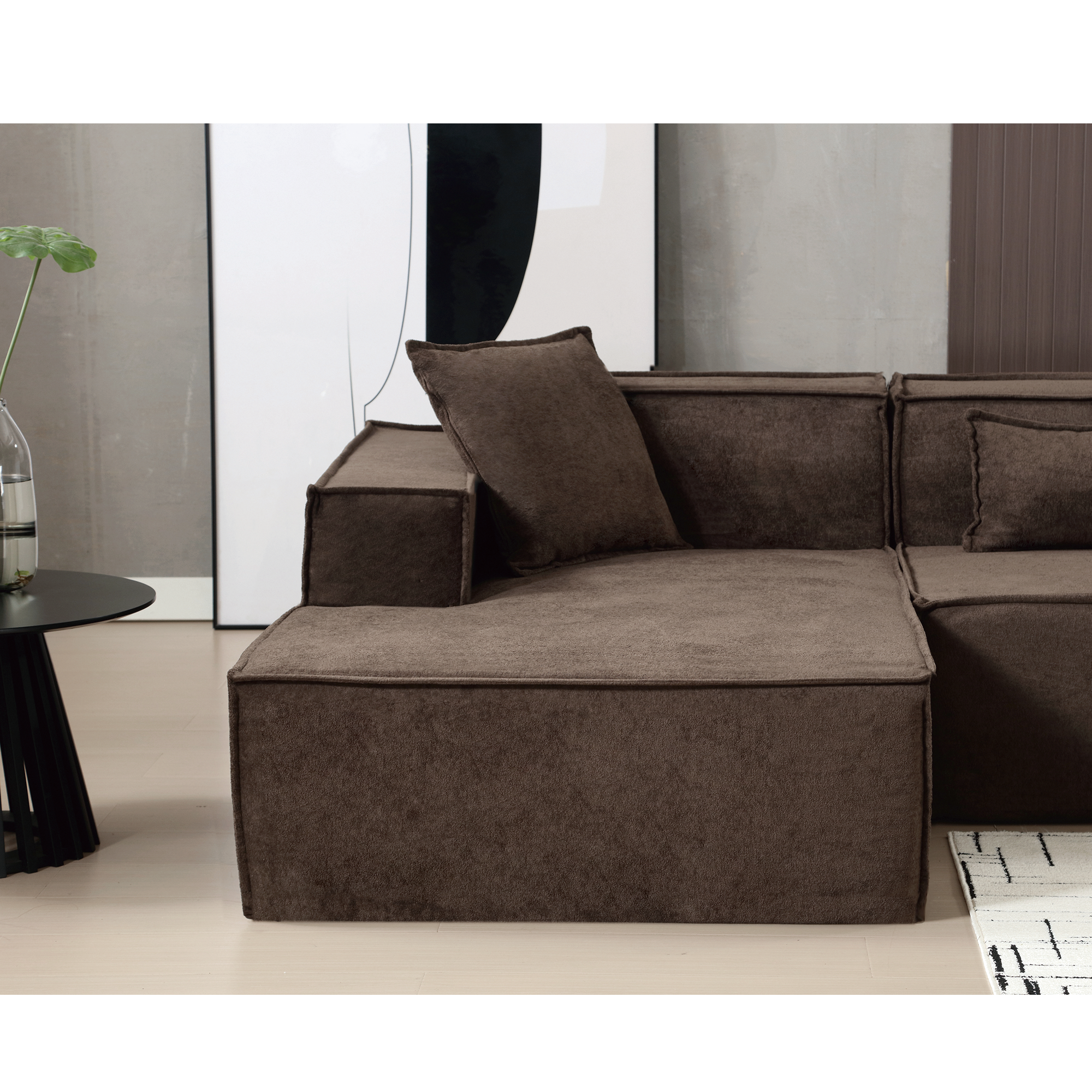 [VIDEO PROVIDED] Modular combination living room sofa set, modern minimalist sofa, free installation sofa, L-shaped, Italian minimalist tofu block sofa, Left-Hand Facing,Terrycloth fabric,Dark brown