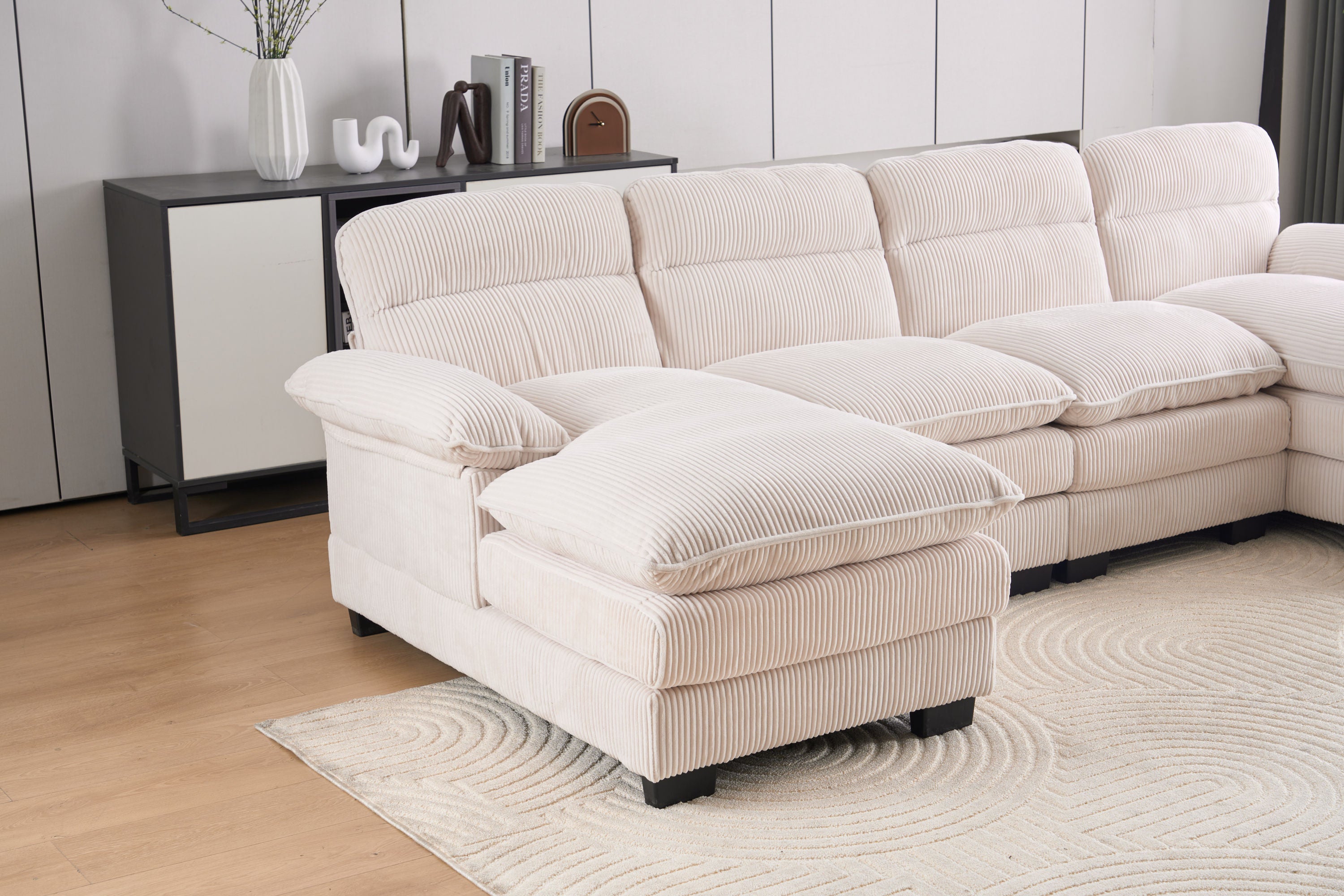 U-shaped profile sofa, including two single seats and two chaise, modular sofa, Corduroy sofa