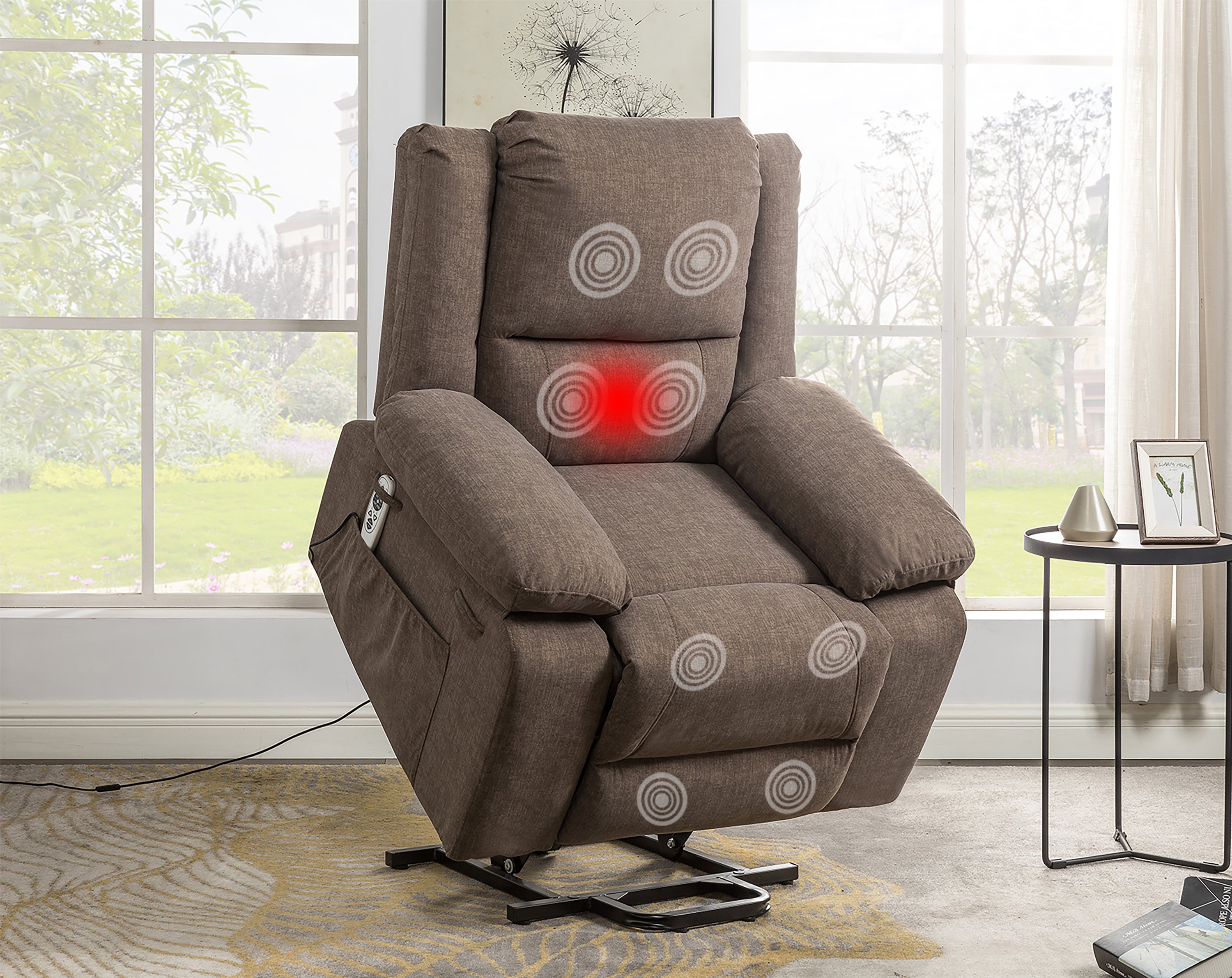 Electric Power Recliner Chair With Massage For Elderly ,Remote Control Multi-function Lifting, Timing, Cushion Heating Chair With Side Pocket Brown