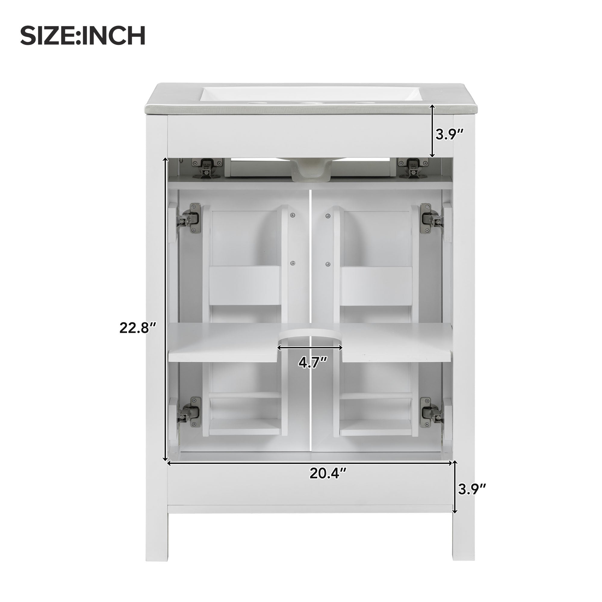 24"Bathroom Vanity Combo with Ceramic sink, Luxurious Space-Saving Vanity - W24"*D18"*H34"inch, 2 Soft-Close Doors