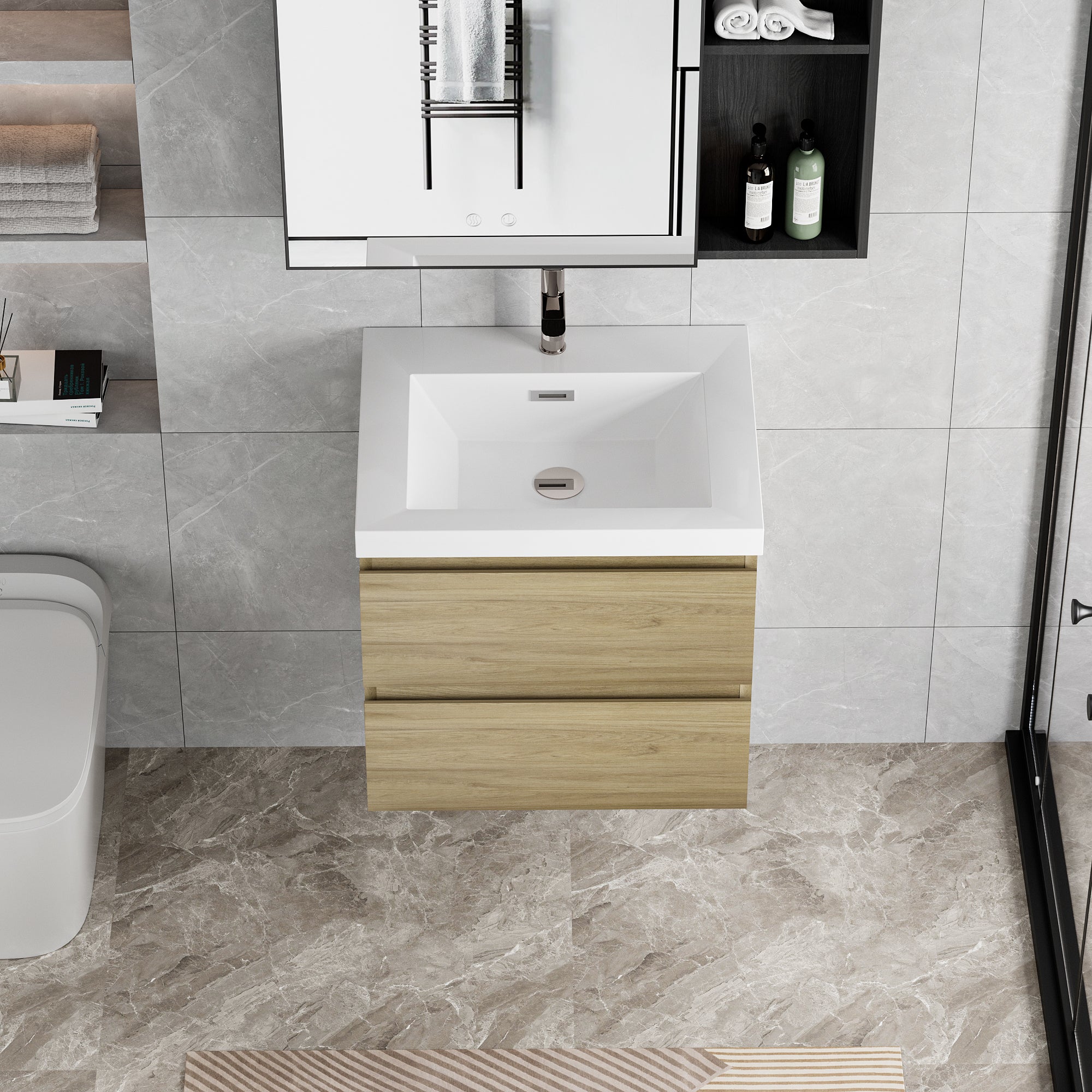 24" Floating Bathroom Vanity with Sink, Modern Wall-Mounted Bathroom Storage Vanity Cabinet with Resin Top Basin and Soft Close Drawers, Natural Oak 24V11-24NO