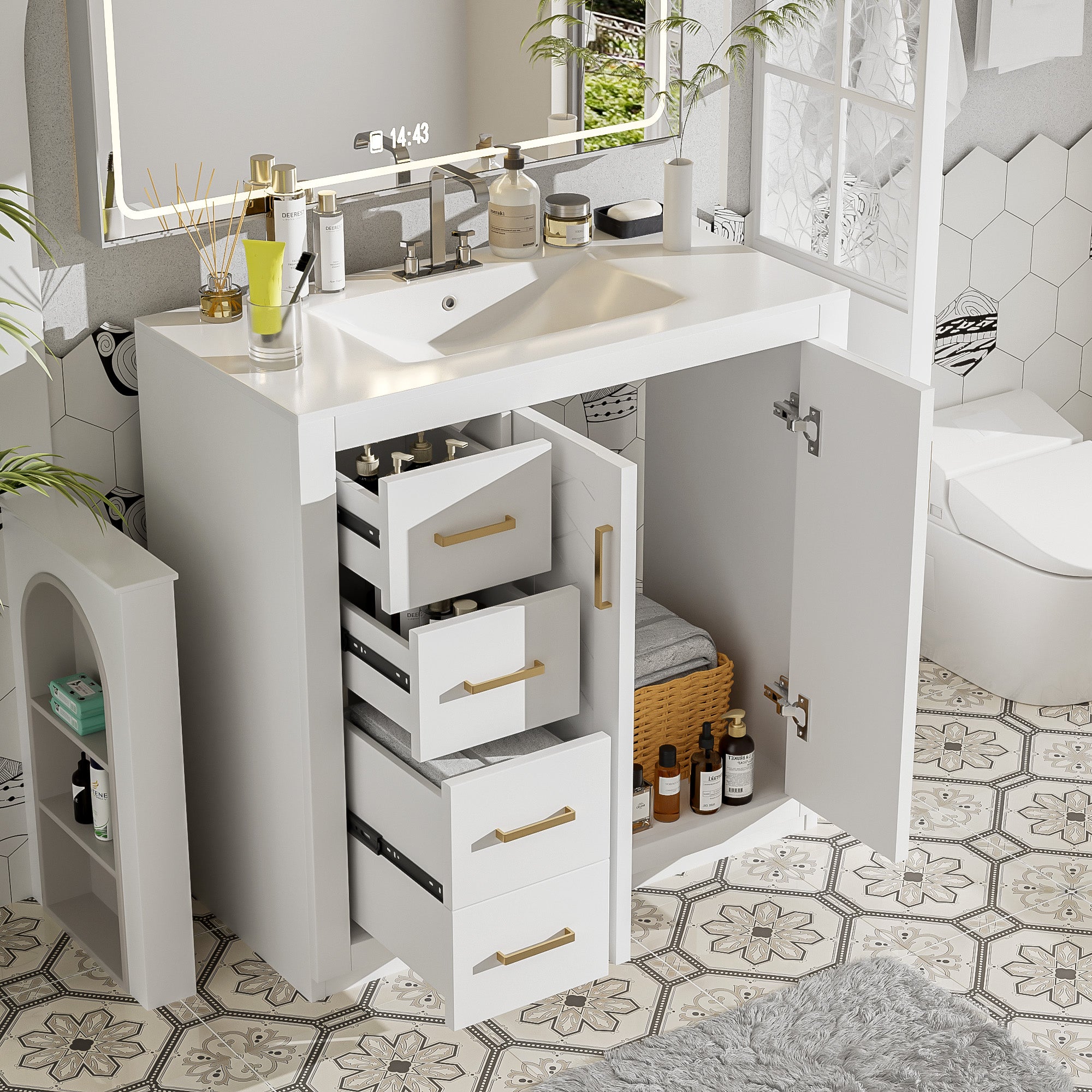36 in. vanity set ceramic sink basin close-up detail