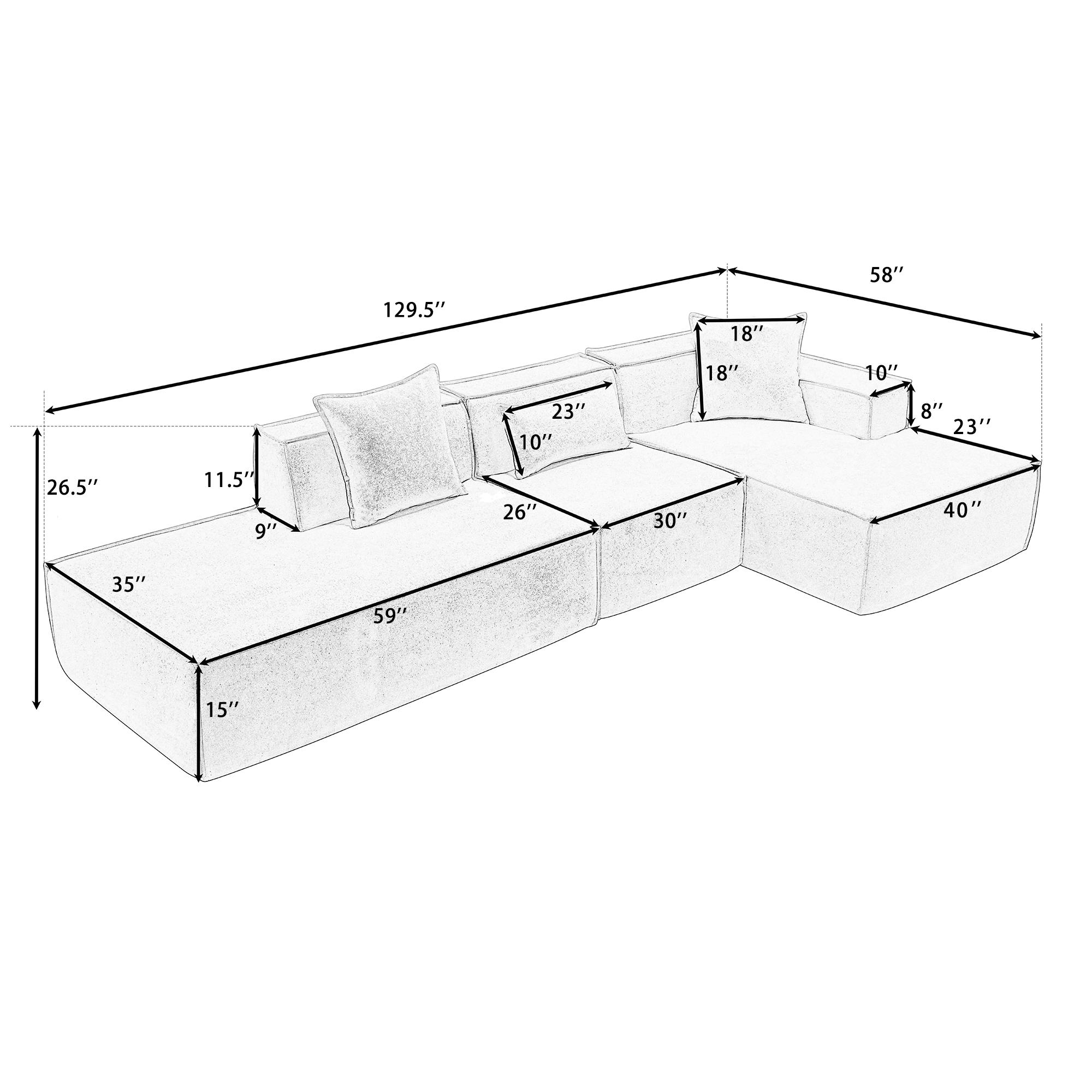 [VIDEO PROVIDED] Modular combination living room sofa set, modern minimalist sofa, free installation sofa, L-shaped, Italian minimalist tofu block sofa, Right-Hand Facing,Terrycloth fabric ,Beige