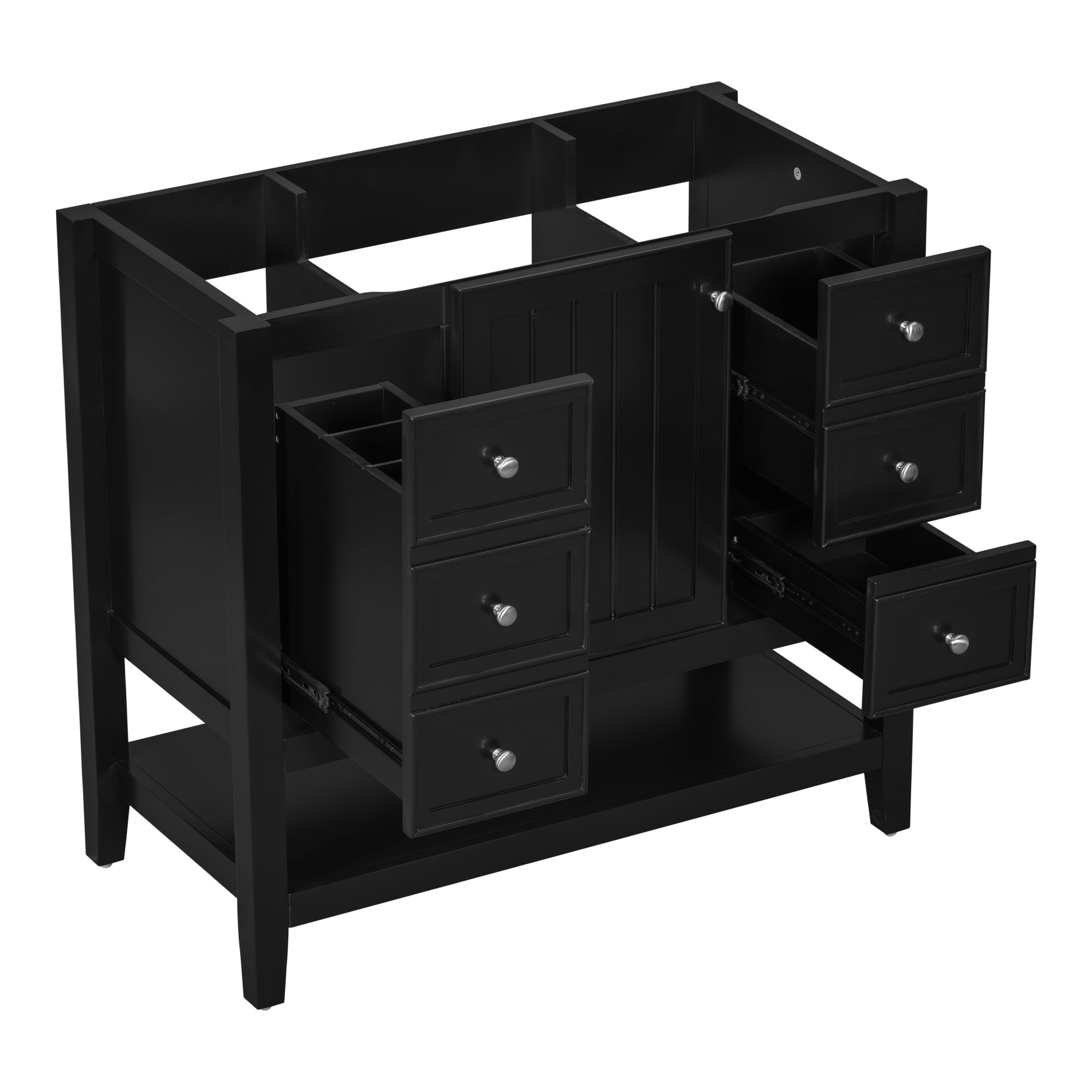 36" Bathroom Vanity without Sink, Cabinet Base Only, One Cabinet and three Drawers, Black