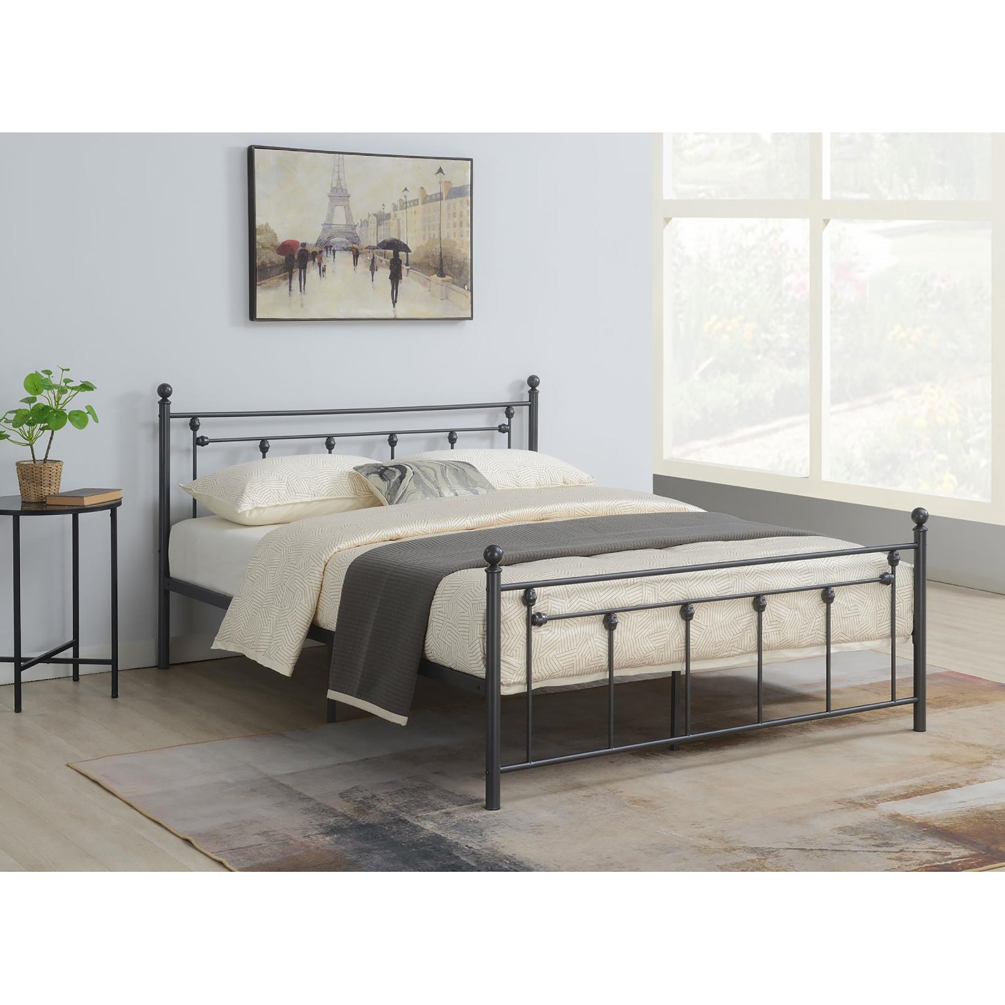 Gunmetal Slatted Queen Platform Bed