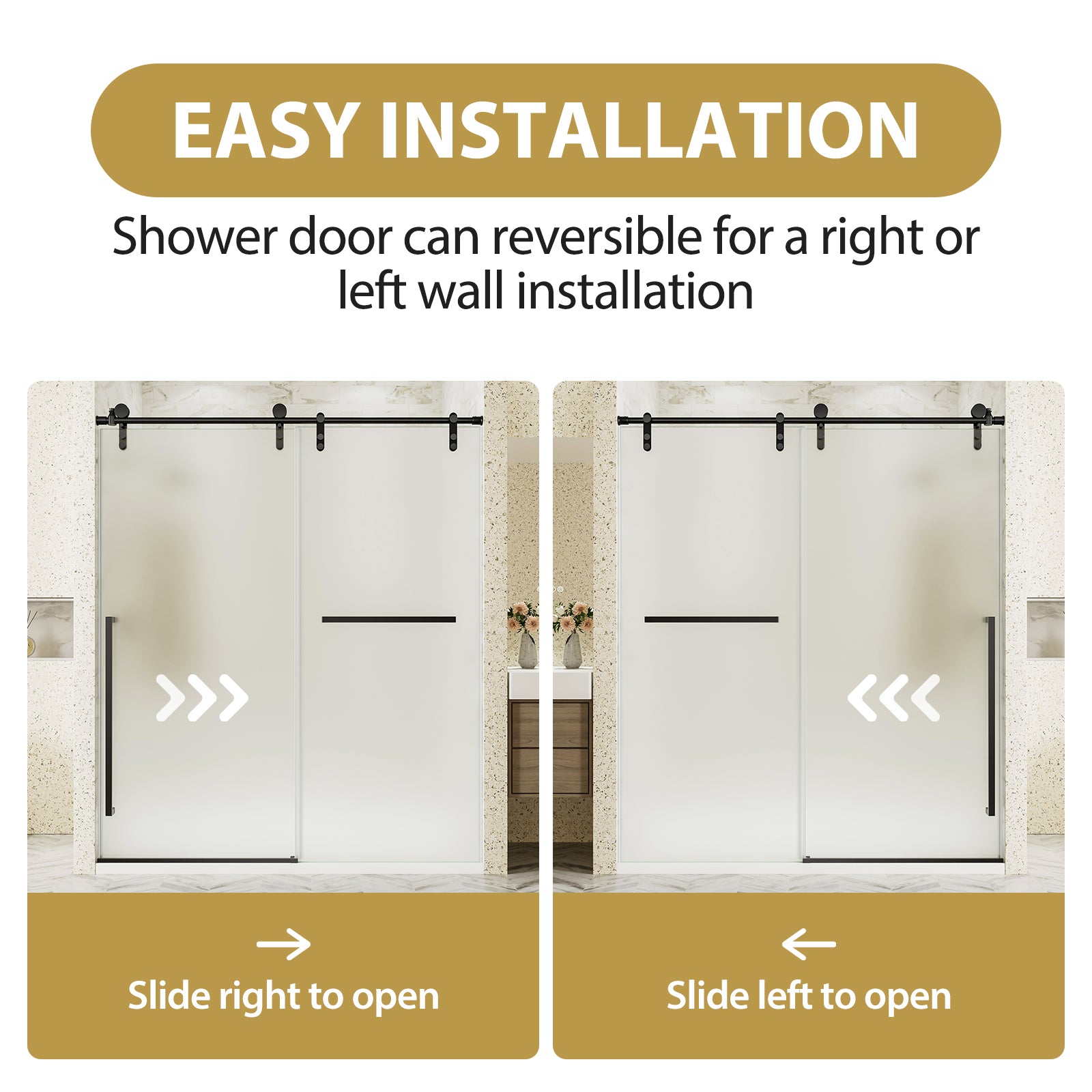 56-60 x 75 in Frosted Frameless Sliding Shower Door - 56-60 x 75 in / Matte Black / Frosted Glass view 5