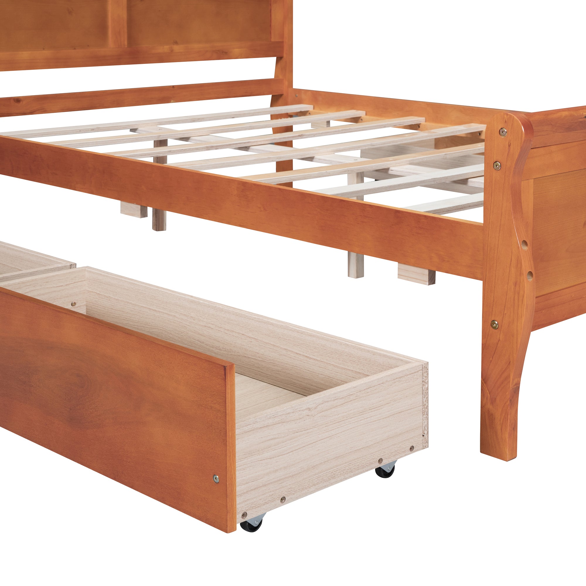 Full Size Wood Platform Bed with 4 Drawers and Streamlined Headboard & Footboard, Oak