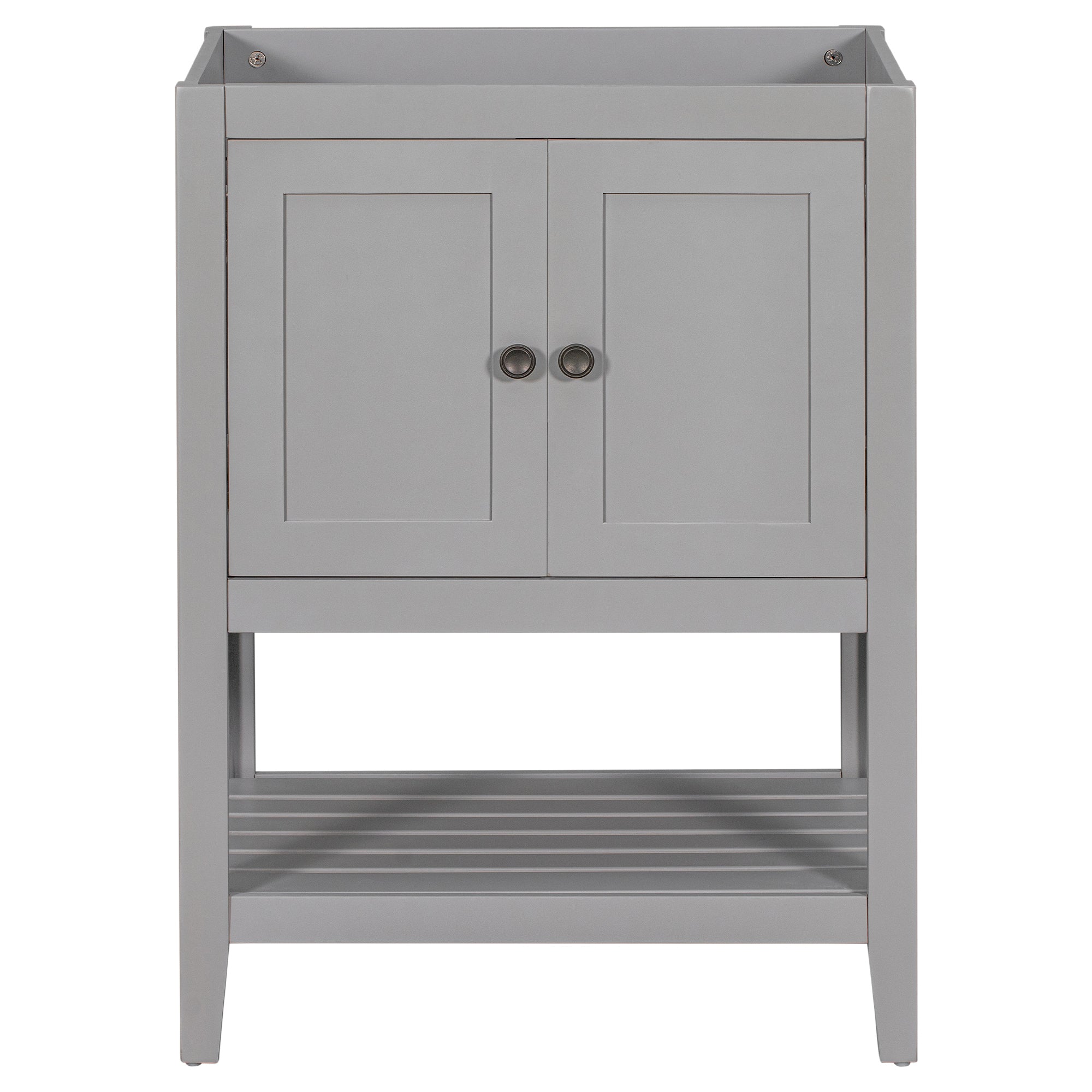 24" Bathroom Vanity Base Only, Soild Wood Frame, Bathroom Storage Cabinet with Doors and Open Shelf, Grey