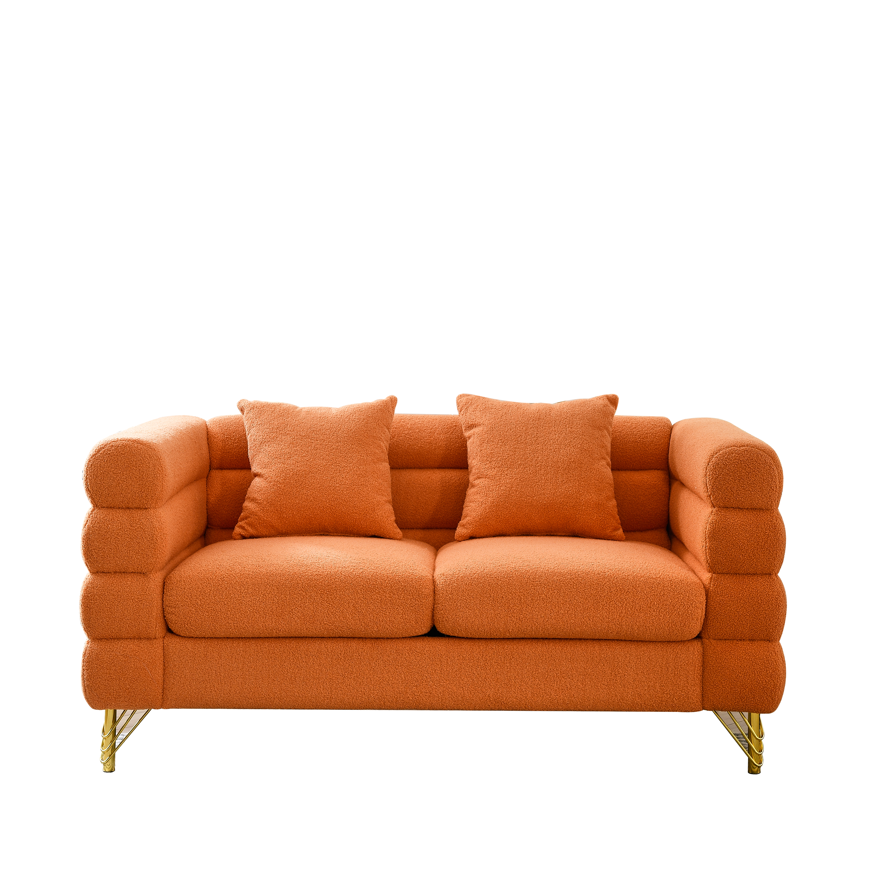 60Inch Oversized 2 Seater Sectional Sofa, Living Room Comfort Fabric Sectional Sofa-Deep Seating Sectional Sofa, Soft Sitting with 2 Pillows for Living Room,Bedroom,Office,Orange teddy(W834S00031)