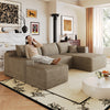 Camel corduroy L-shaped sectional sofa 103 inch front view