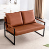 Modern Two-Seater Sofa Chair with 2 Pillows - PU Leather, High-Density Foam, Black Coated Metal Frame.Brown  SF-D008