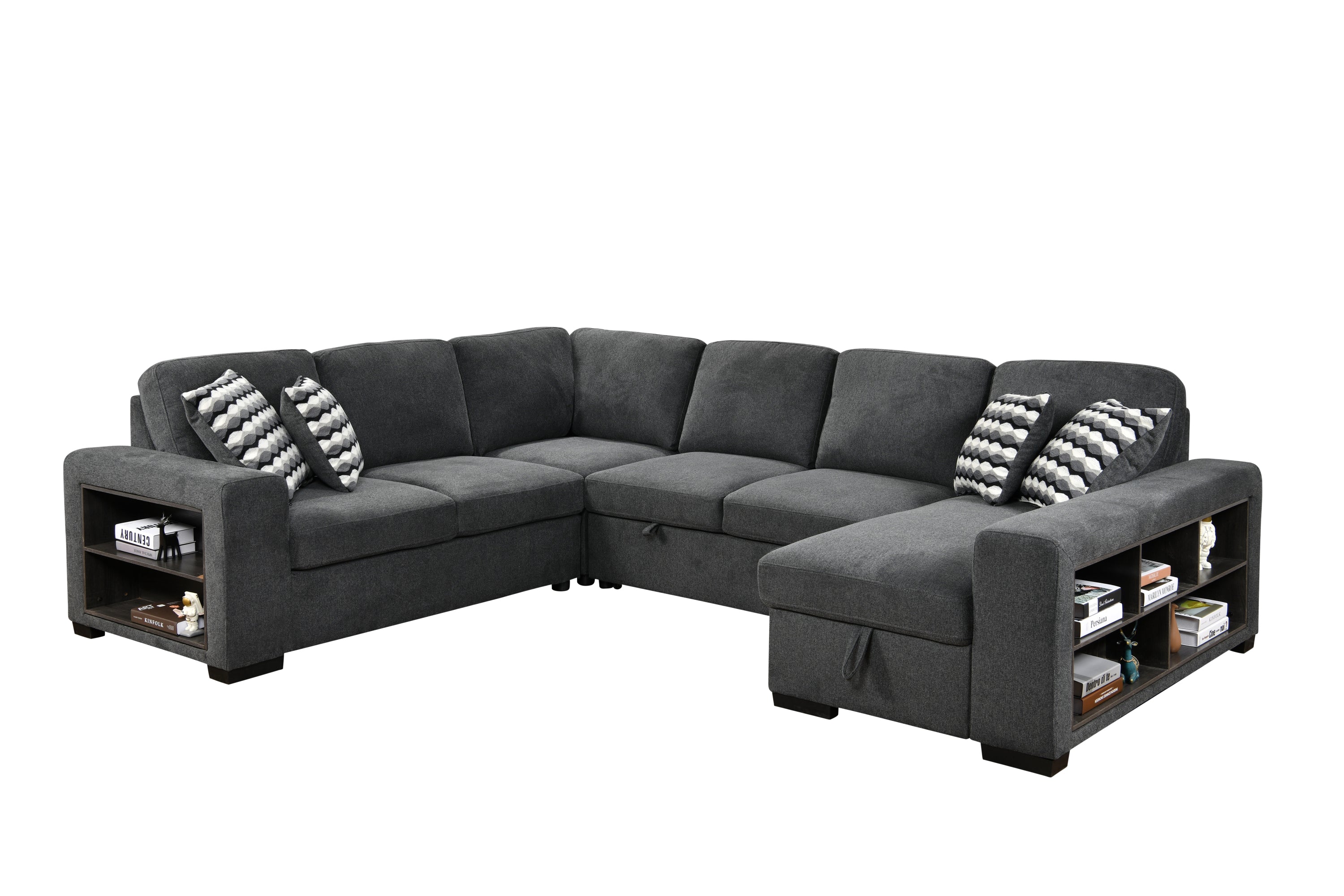 125'' Modern U Shaped 7 Seat Sectional Sofa Couch with Cabinet,Sofa Bed with Storage Chaise-Pull Out Couch Bed for Living Room,Dark Gray