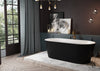 60" Acrylic Flatbottom Alcove Freestanding Soaking Non-Whirlpool Bathtub in Gloss Black with Brass Drain