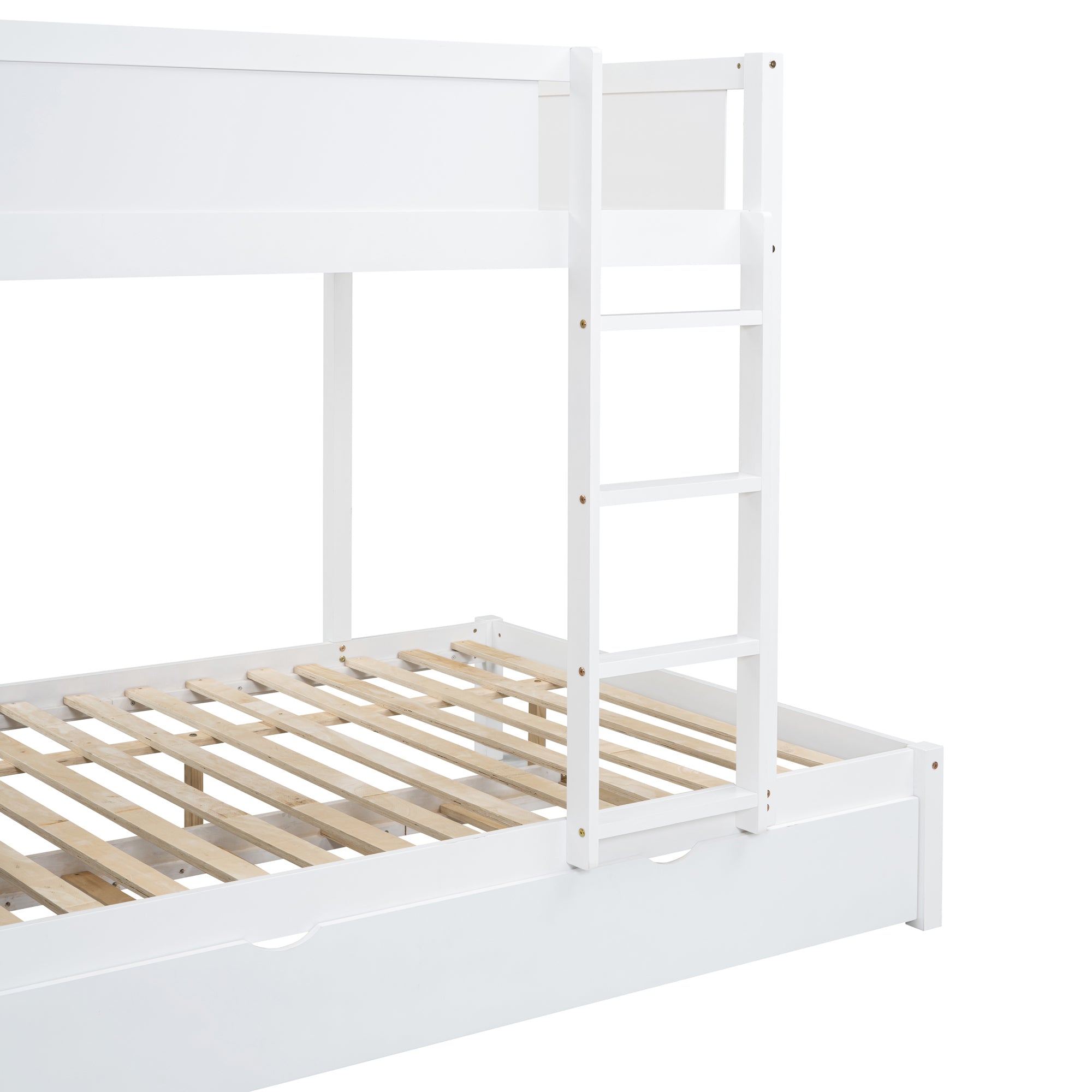 Full-Over-Full Bunk Bed with Twin size Trundle, Storage and Desk, White