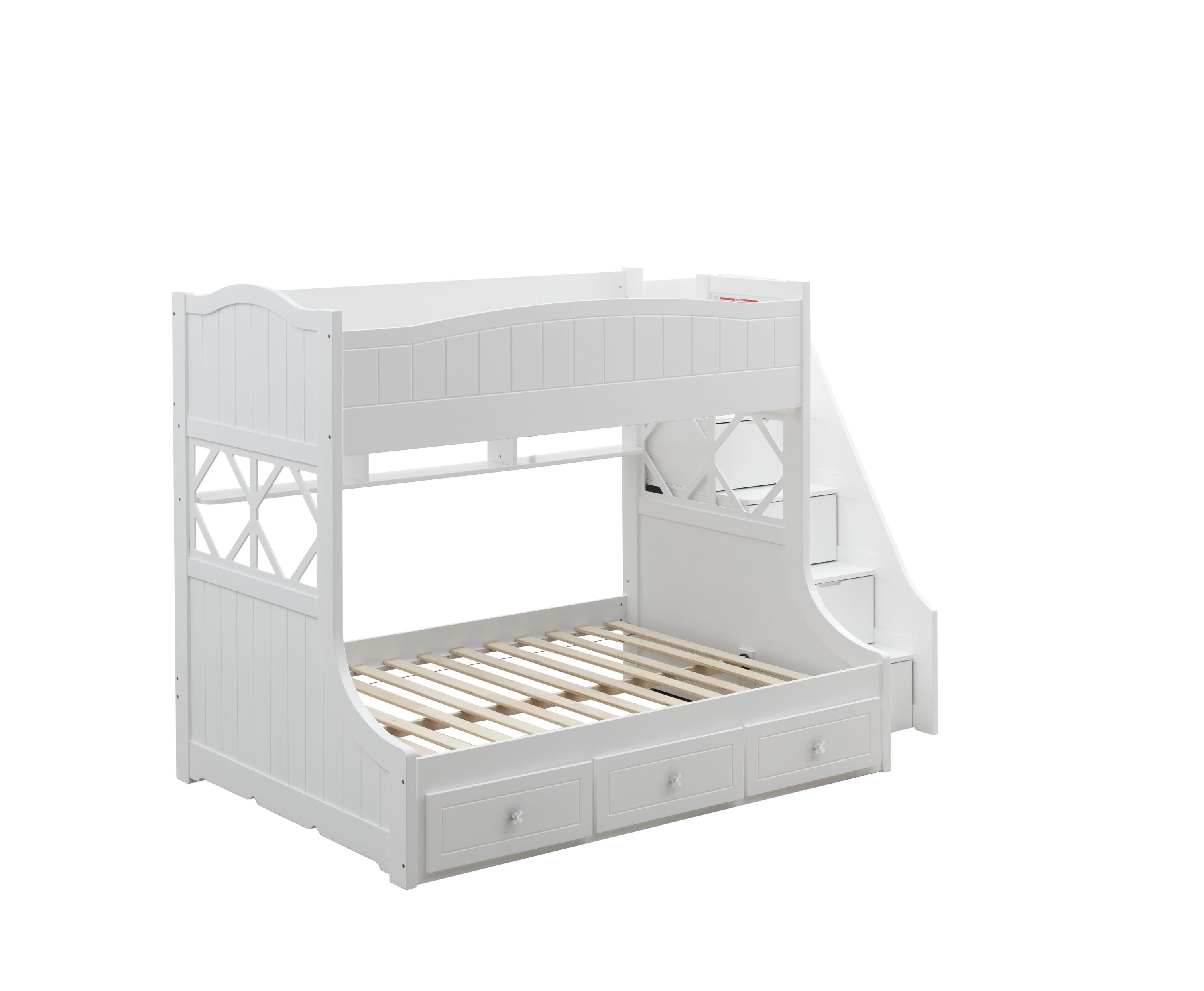 ACME Meyer Twin/Full Bunk Bed w/Storage Ladder & Drawers, White 38150