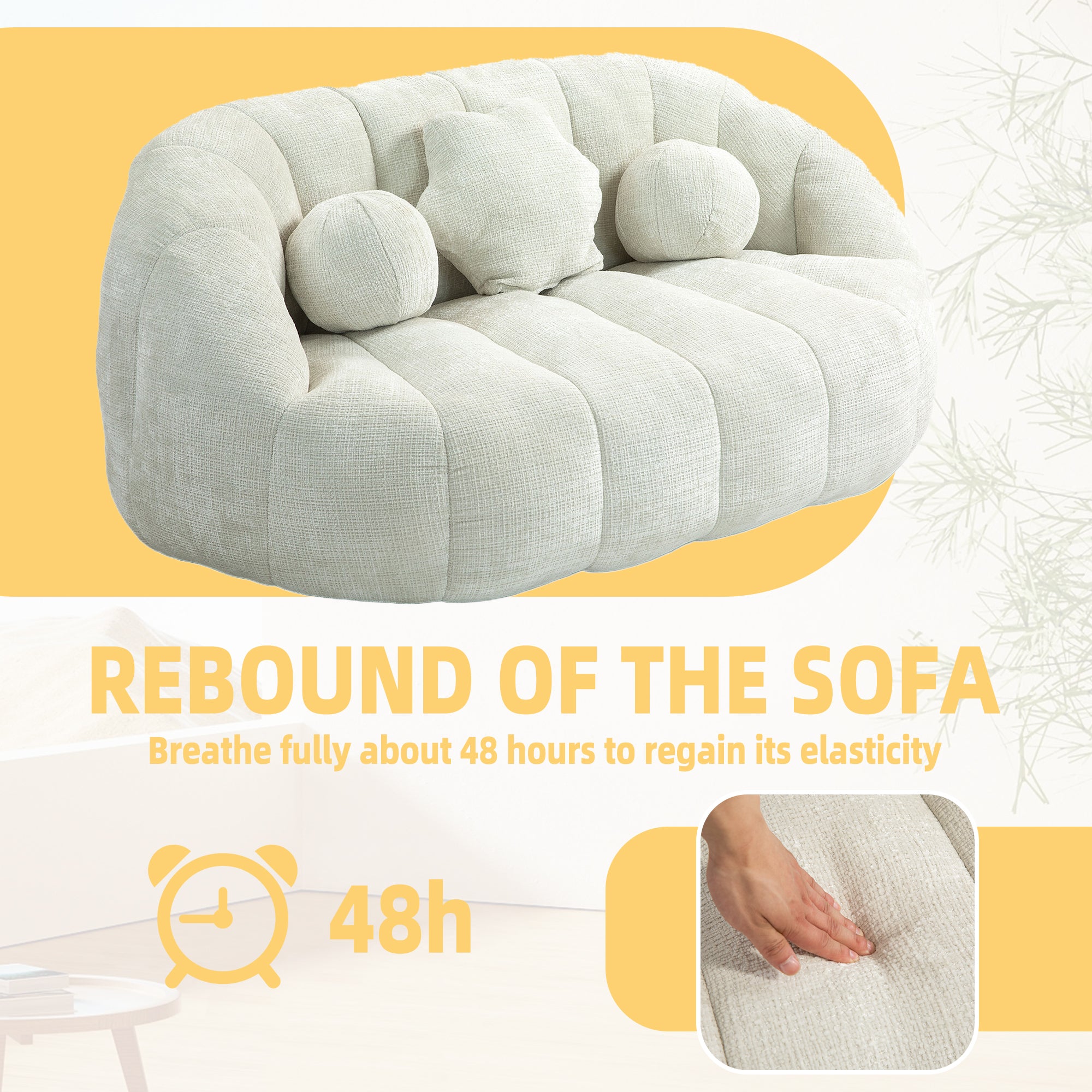 COOLMORE Bean Bag sofa Lazy Sofa Durable Comfort Lounger High Back Bean Bag Chair Couch for Adults and Kids, Indoor & Outdoor, Accent Floor Soft Lounge Chair (White chenille)