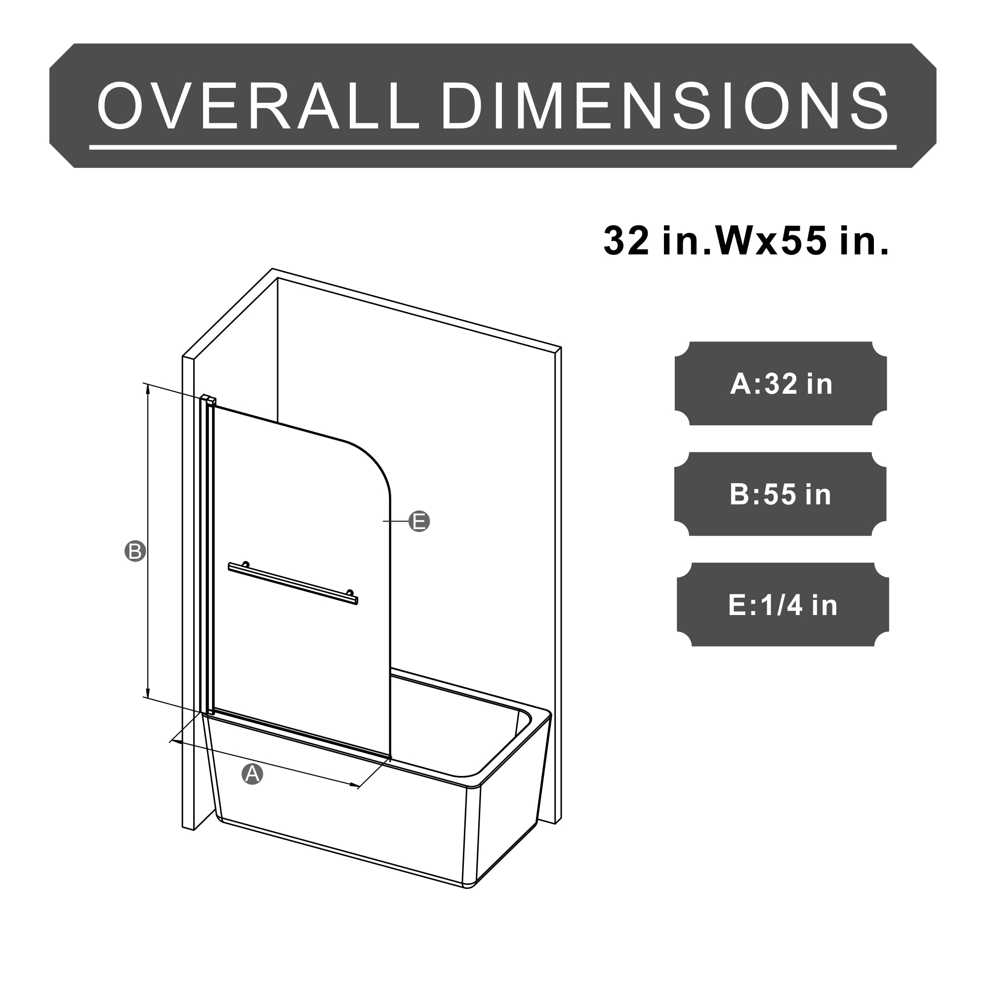 31 x 55 in Frameless Bathtub Screen - Matte Black view 3