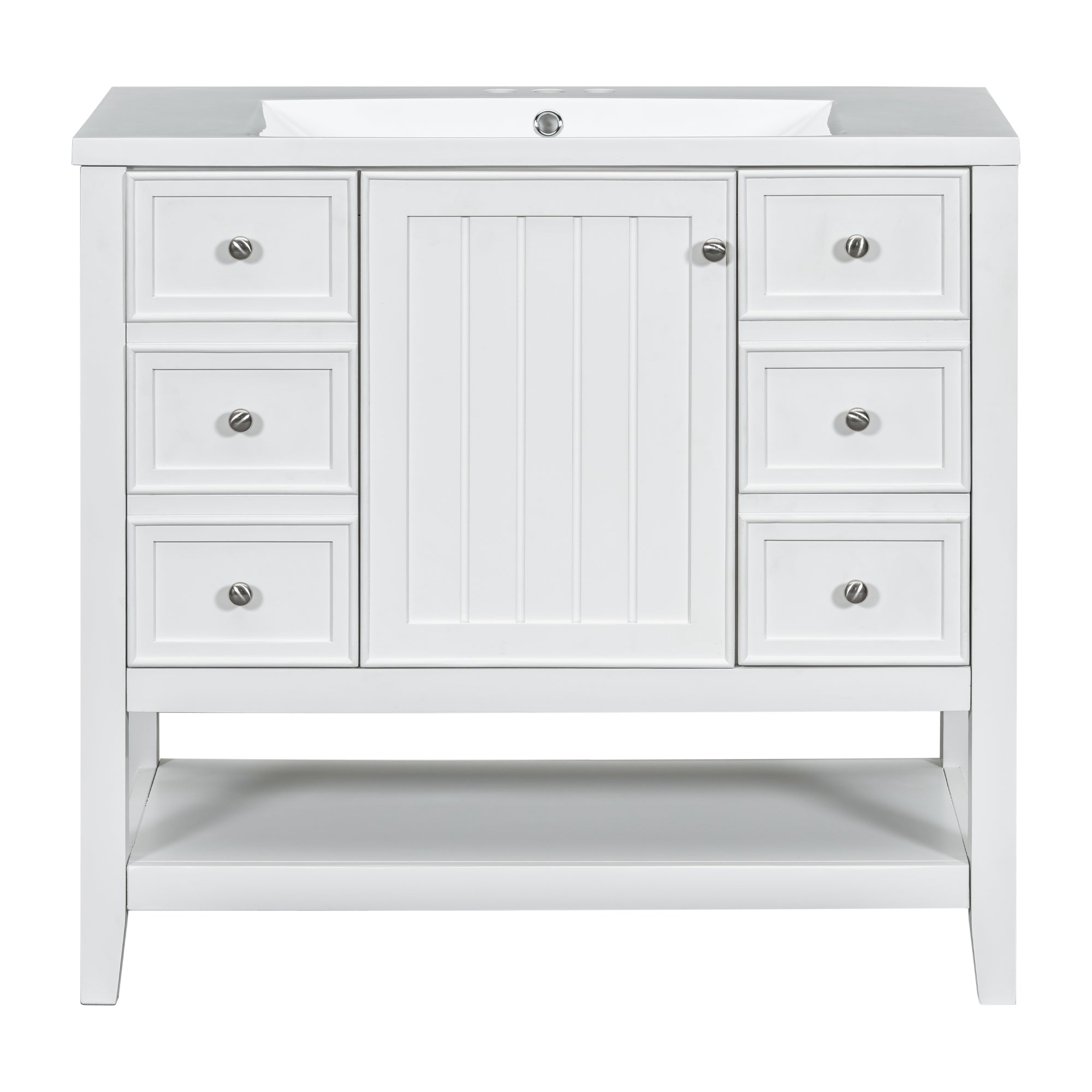 36" Bathroom Vanity with Sink Combo, One Cabinet and Three Drawers, Solid Wood and MDF Board, White