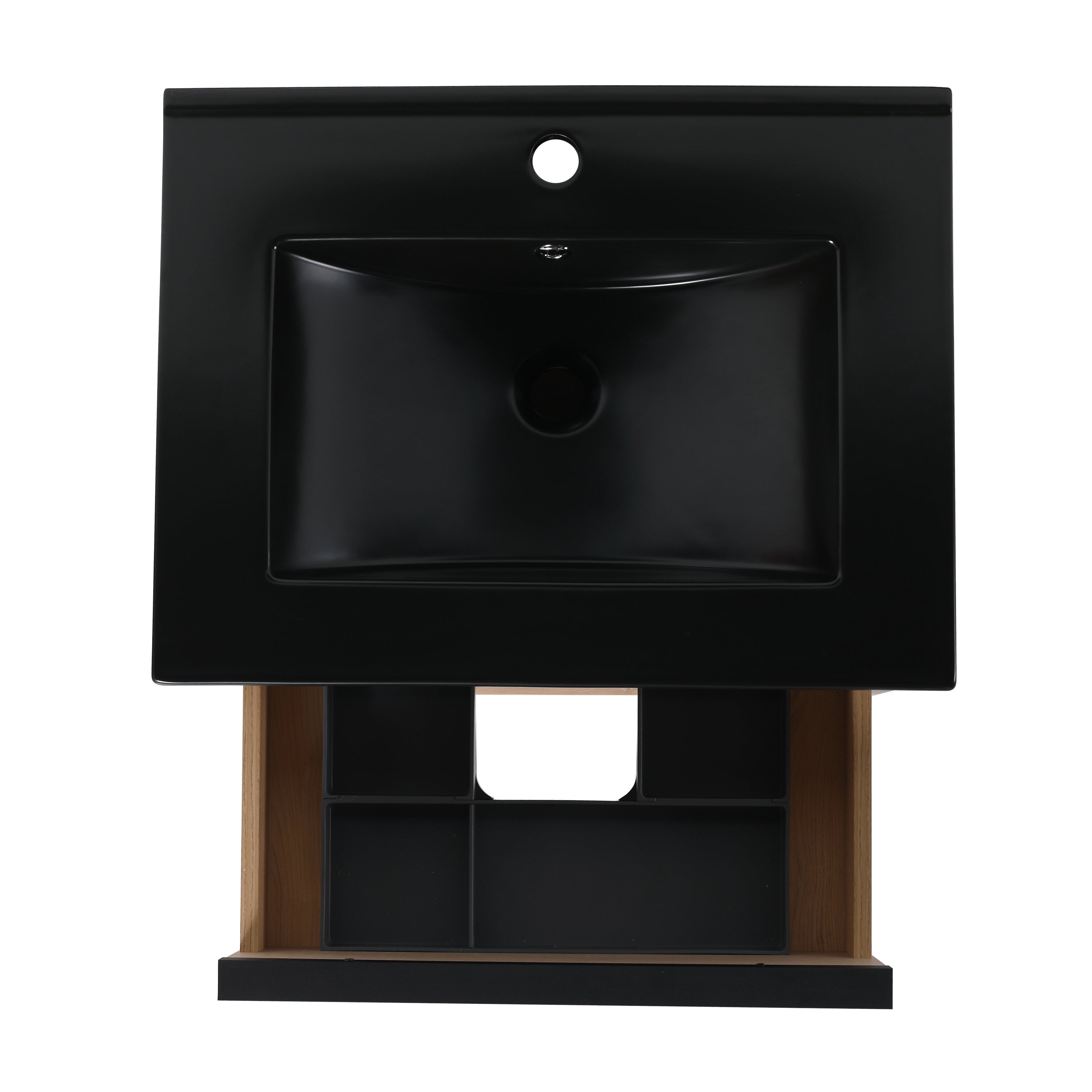 24" Bathroom Vanity, With Black Ceramic Sink And 2 Soft Close Drawers(BVA02524PLO-G-BL9060BK)W1286S00035