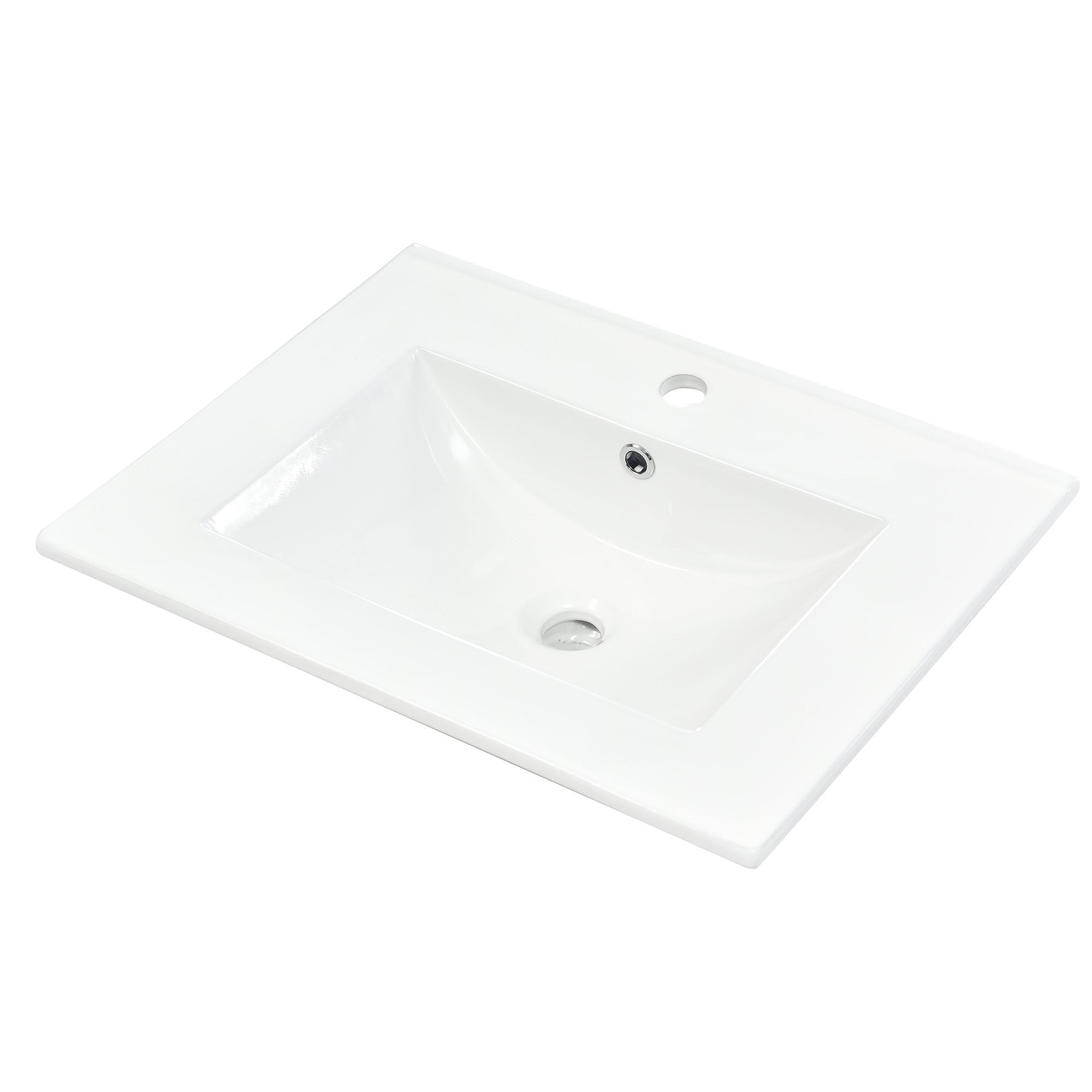 [Sink Only]24x18 inch rectangular single hole bathroom ceramic sink, vanity top sink only, white (faucet and cabinet not included)