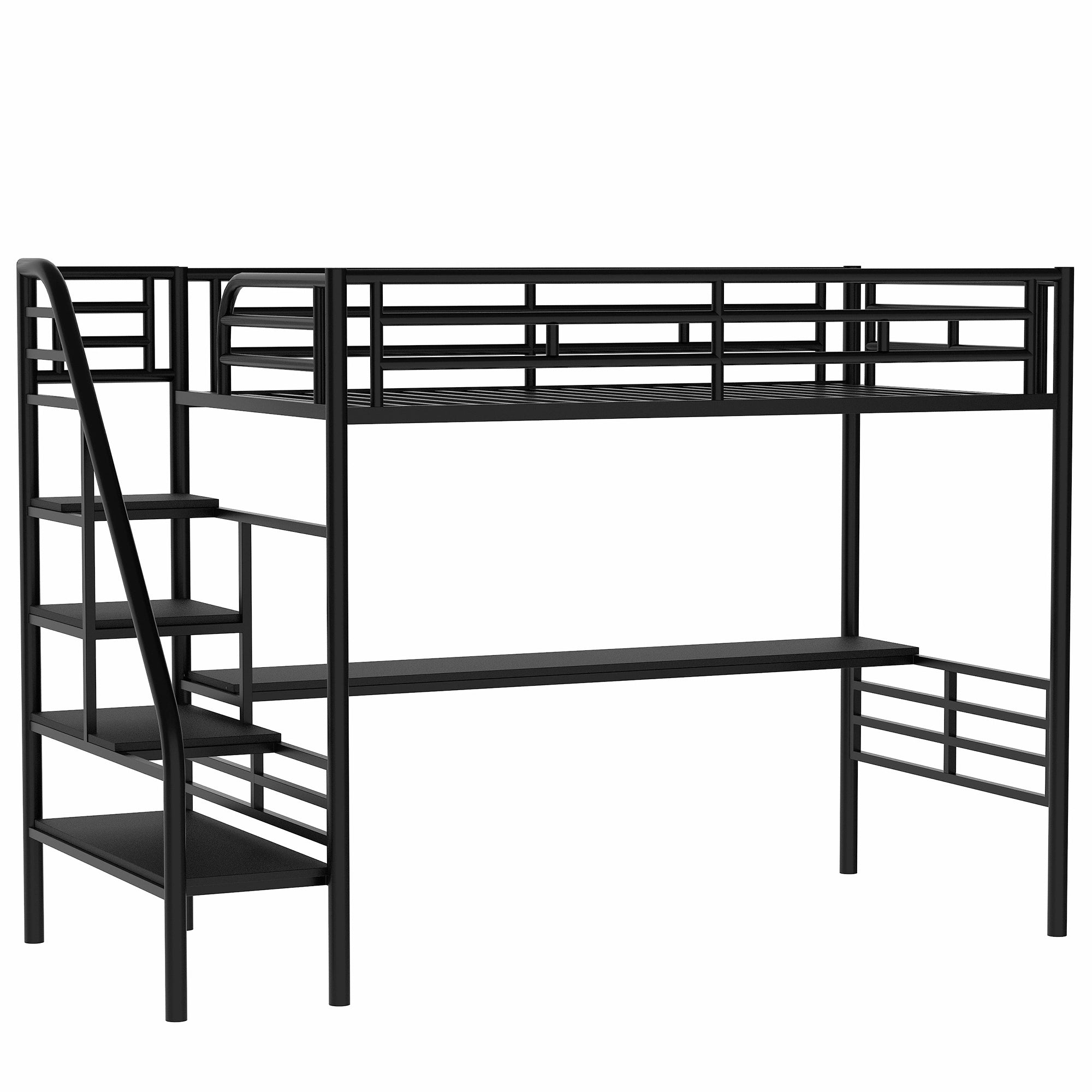 Metal Loft Bed Frame with Desk, No Box Spring Needed,Twin ,Black