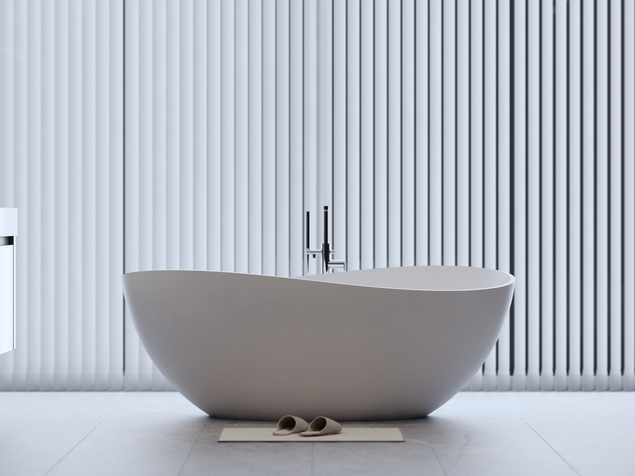 63" Freestanding Solid Surface Bathtub, Luxury Engineered Stone Resin Freestanding Soaking Bathtub with Overflow and Pop-up Drain for Contemporary Bathroom, Matte White 24S05-63MW