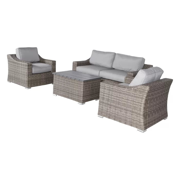 Stylish Fully Assembled 4-Person Wicker Sofa Seating Group with Plush Cushions – Perfect for Outdoor Gatherings