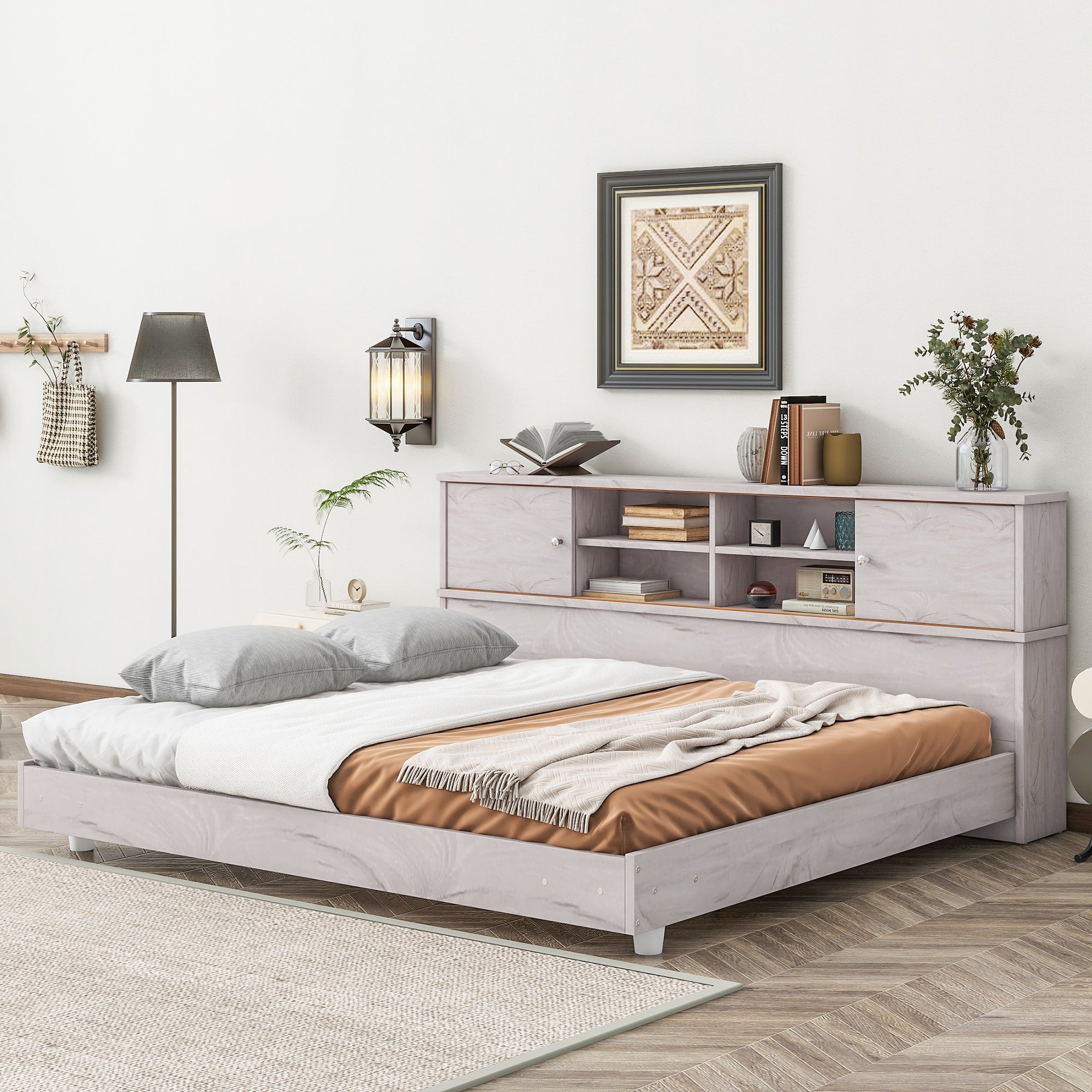 Full Size Daybed Frame with Storage Bookcases,White Oak