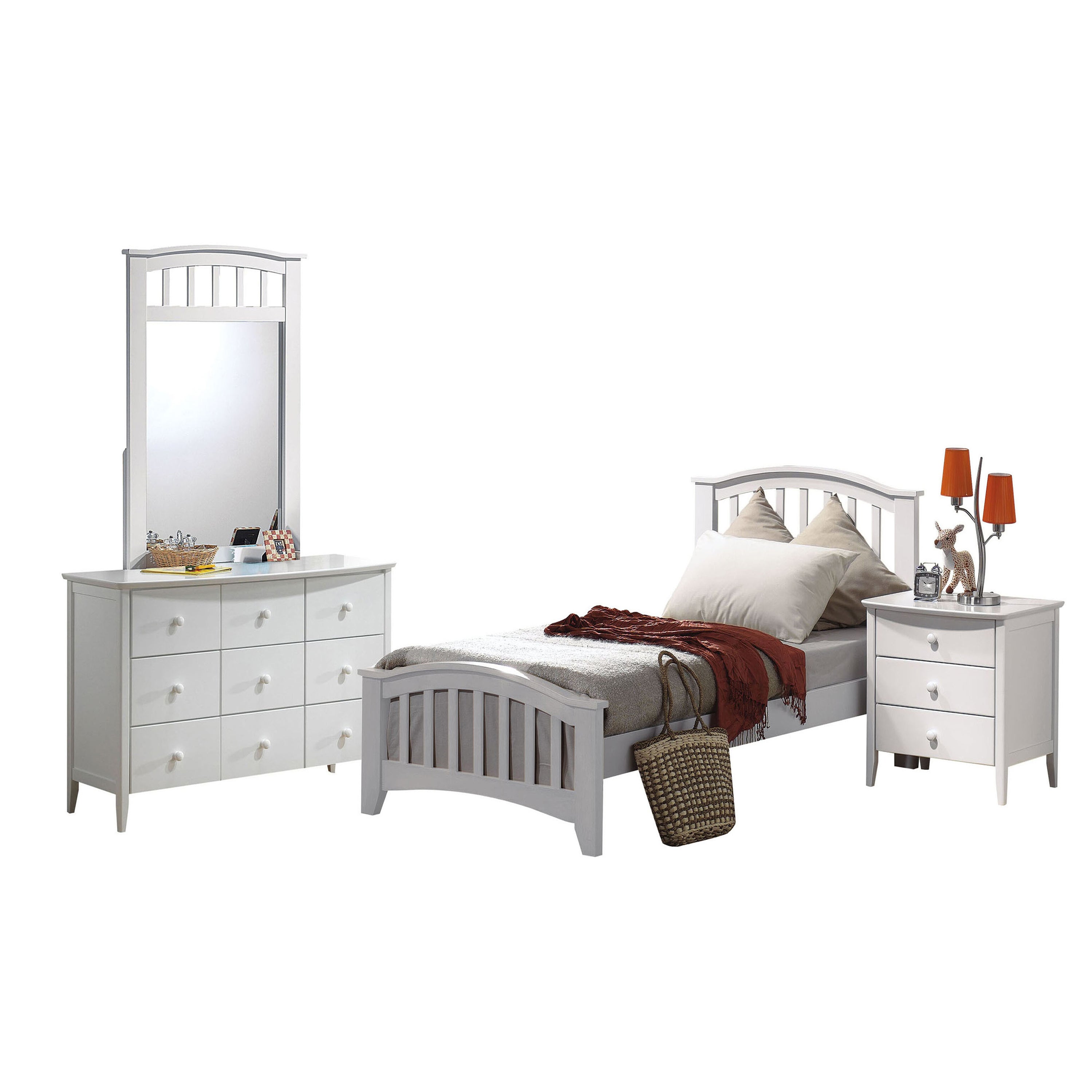 White Twin Bed with Slatted Headboard and Footboard