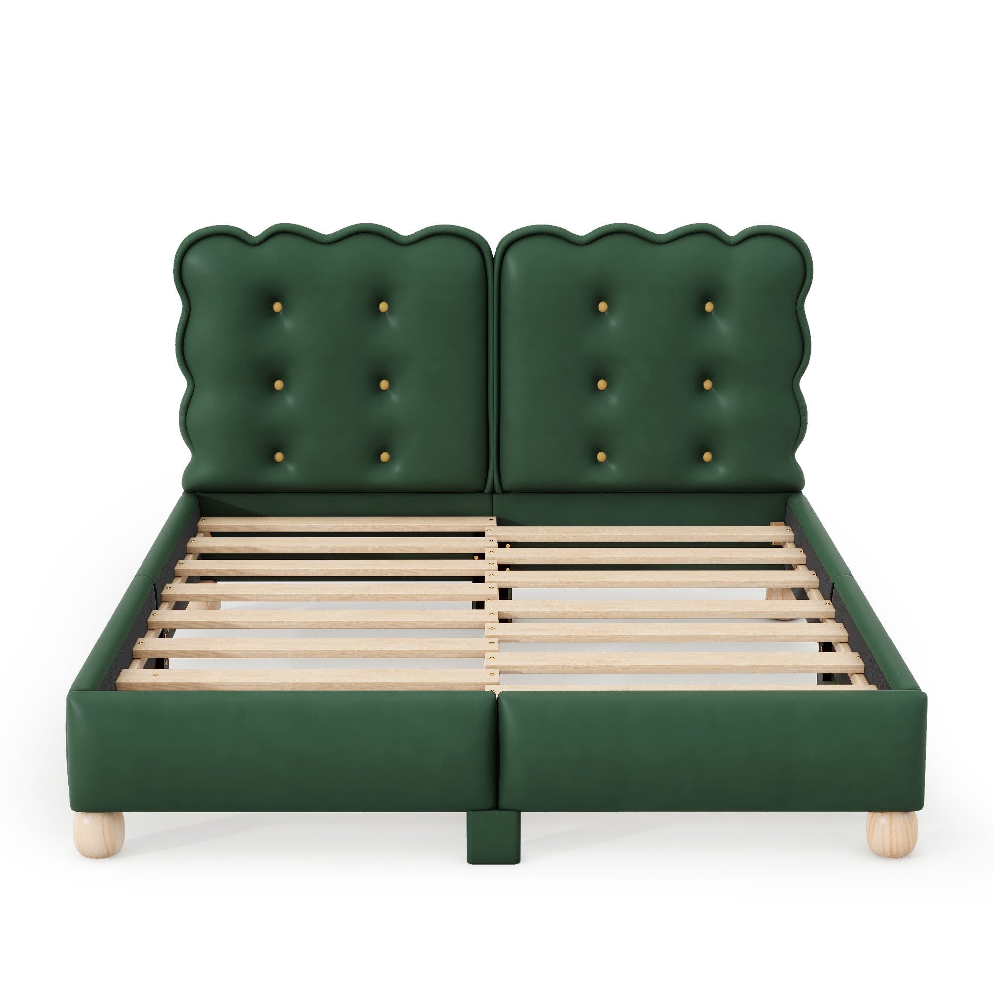 Queen Size Upholstered Platform Bed with Support Legs,Green