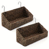 2 Pcs Hanging Baskets with Hooks, Woven Wicker Hyacinth Wall Mount Storage Bins