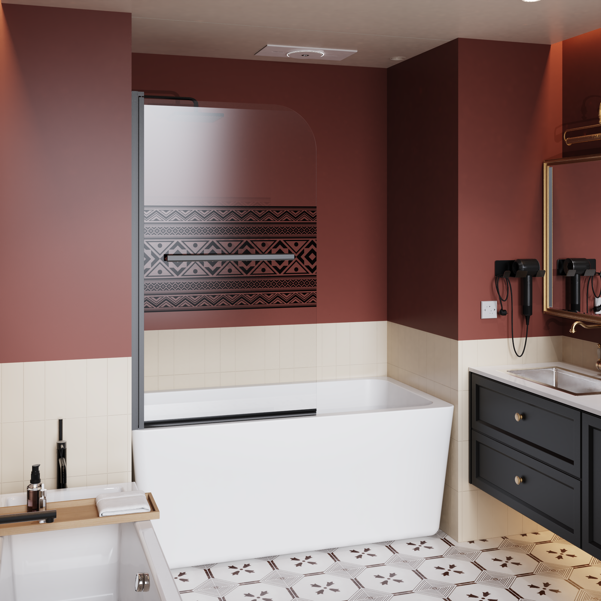32 x 55 in Bohemian Bathtub Screen - 32 x 55 in / Matte Black view 3
