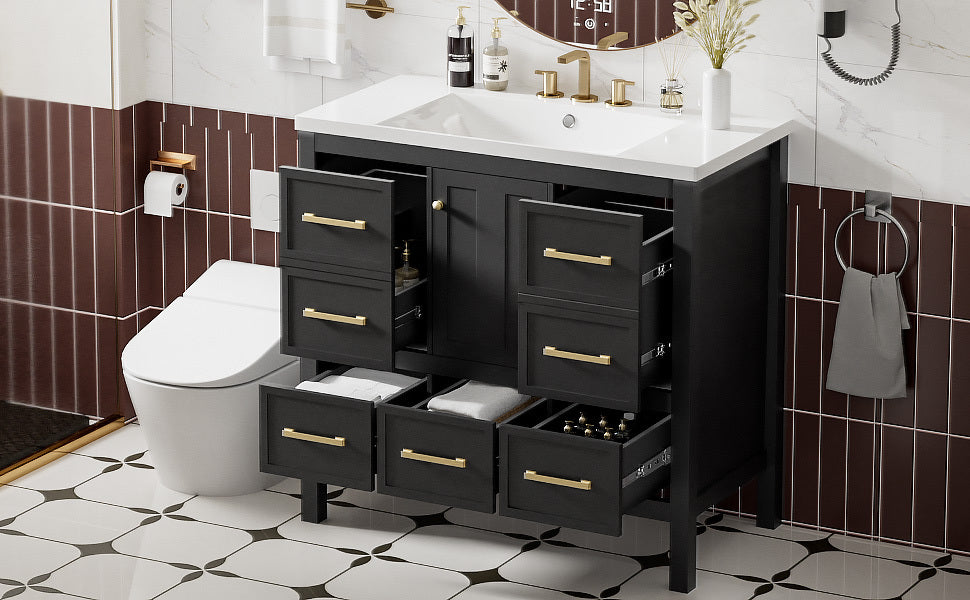 36'' Bathroom Vanity with Resin Sink Combo, Solid Wood Frame Bathroom Storage Cabinet, Freestanding Vanity Set with 5 Drawers& Soft Closing Doors (Same as N710S136002B )