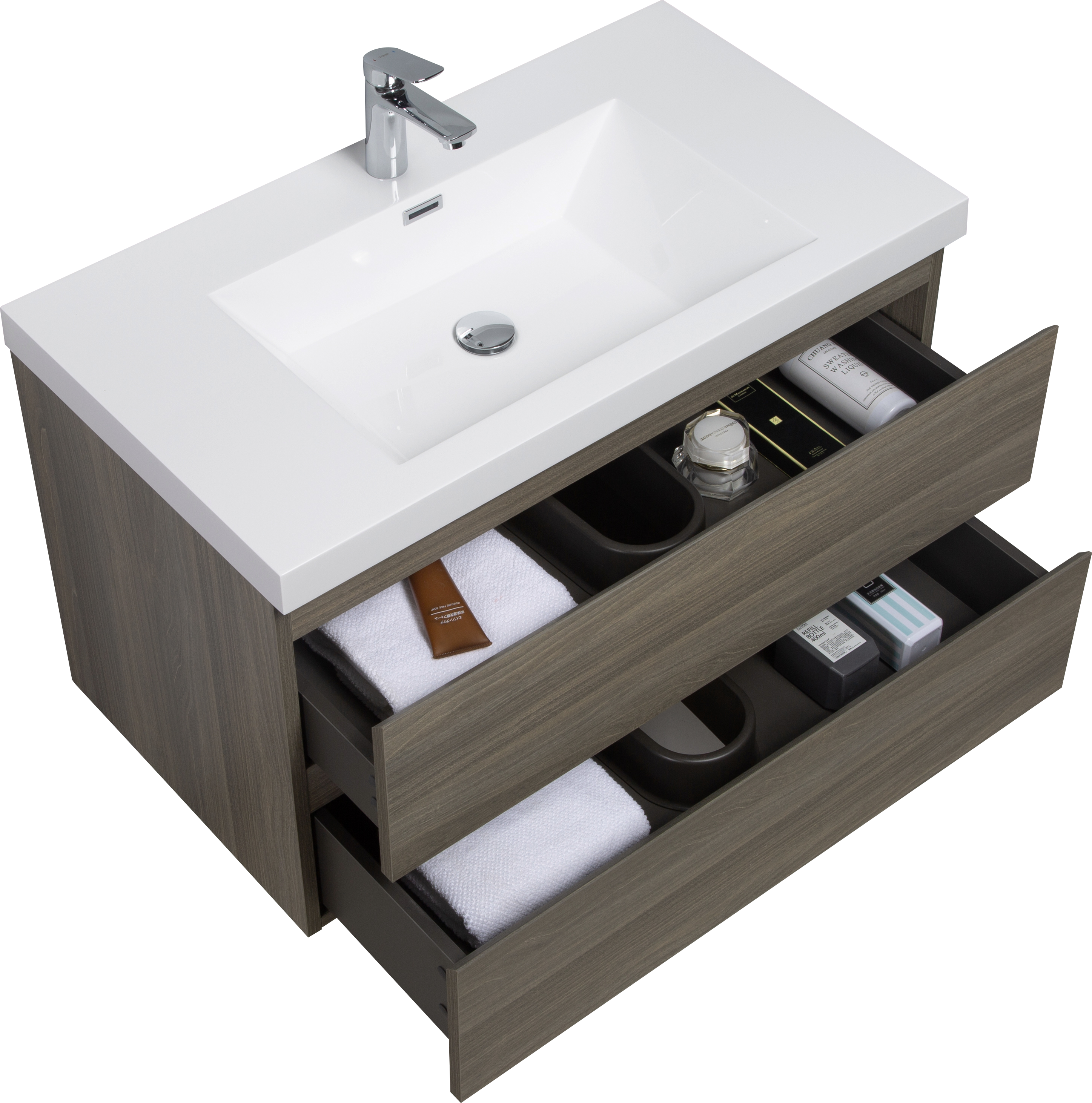 36" Floating Bathroom Vanity with Sink, Modern Wall-Mounted Bathroom Storage Vanity Cabinet with Resin Top Basin and Soft Close Drawers, Ash Grey 24V11-36AG