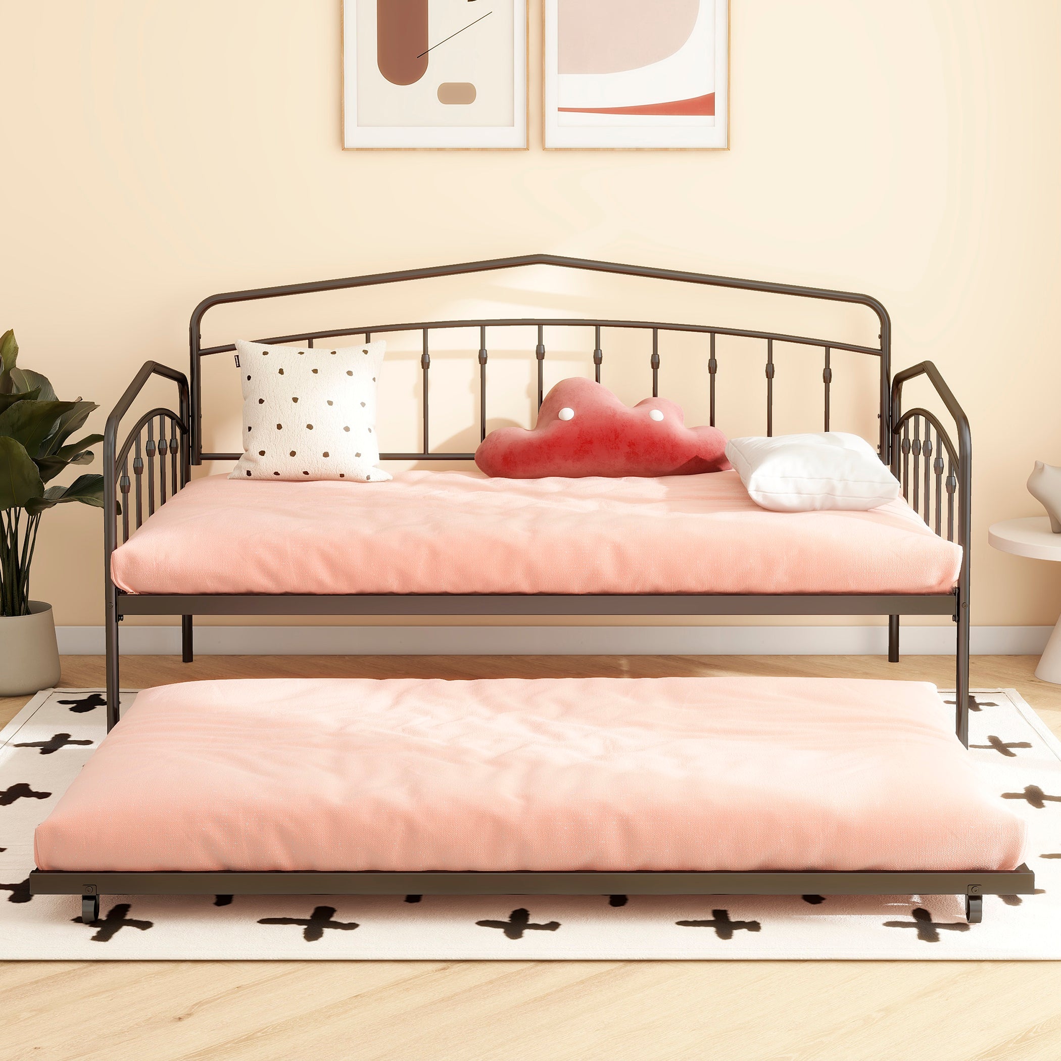 Fox twin daybed with twin trundle, Black