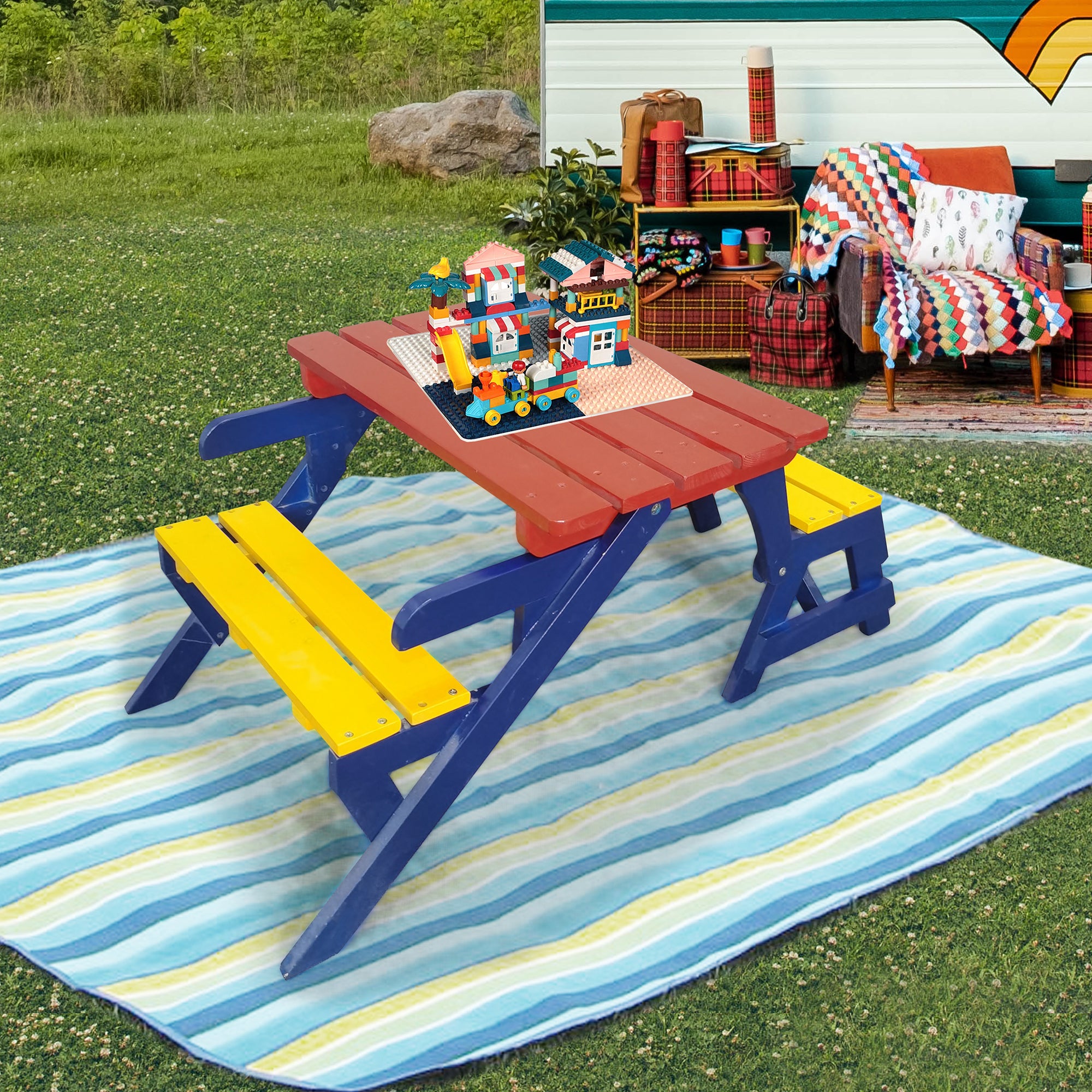 KID'S MULTI-FUNCTIONAL  ARM CHAIR,TABLE+ 2 BENCHES (All-in-one)