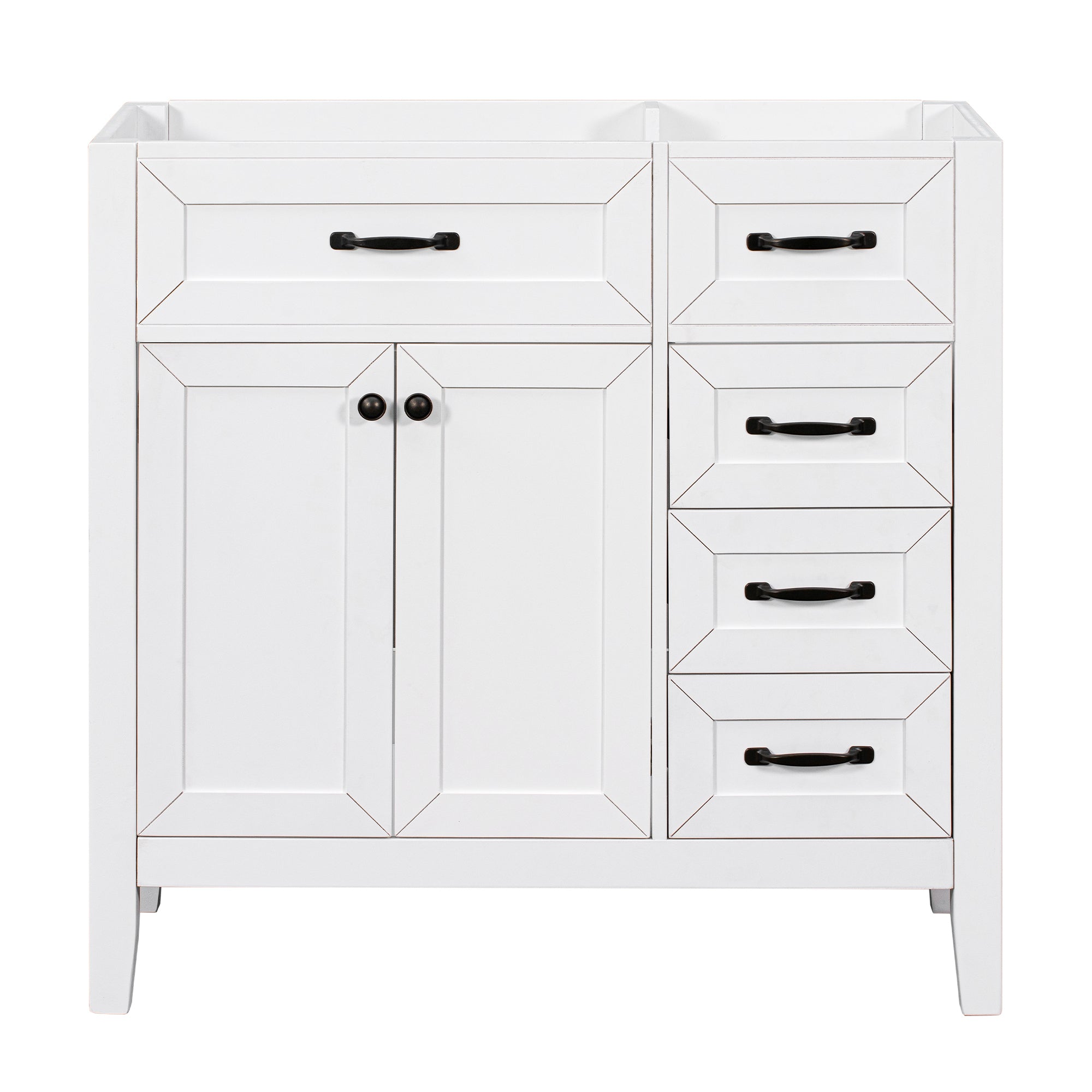 36" Bathroom Vanity without Sink, Cabinet Base Only, Bathroom Cabinet with Drawers, Solid Frame and MDF Board, White