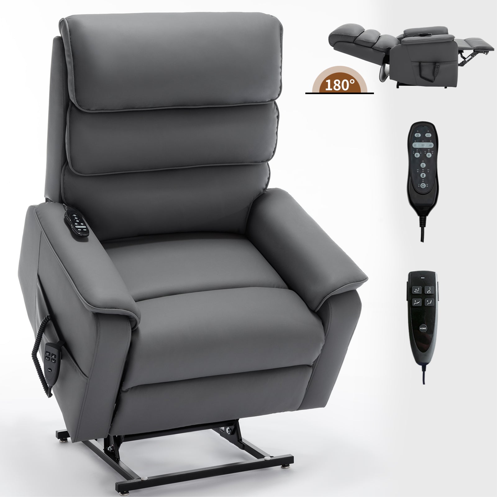 Grey Cat-proof Leather Dual Motor Infinite Position Up to 350 LBS Power Lift Recliner Chair with Power-Remote, Heat Massage and Heavy Duty Motion Mechanism