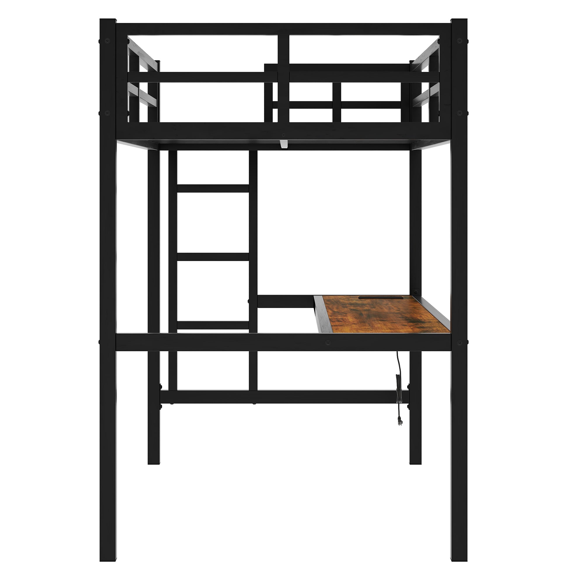 Metal Twin XL Size Loft Bed  with Power Outlet and LED Lighted, Space-Saving, Noise Reduced, Black