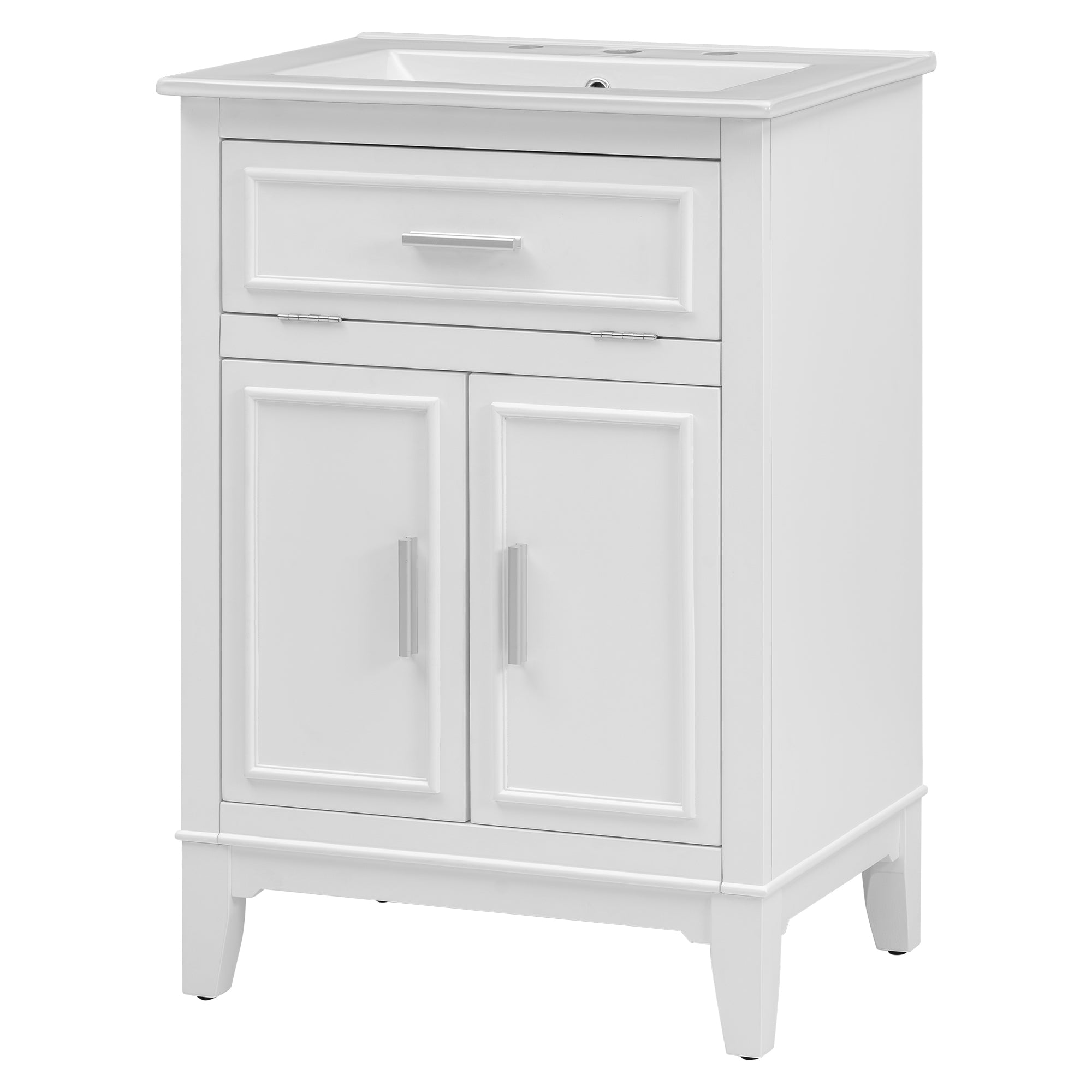 24" Bathroom Vanity with Sink, Bathroom Vanity Cabinet with One Flip Drawer and Doors, Solid Wood and MDF, White