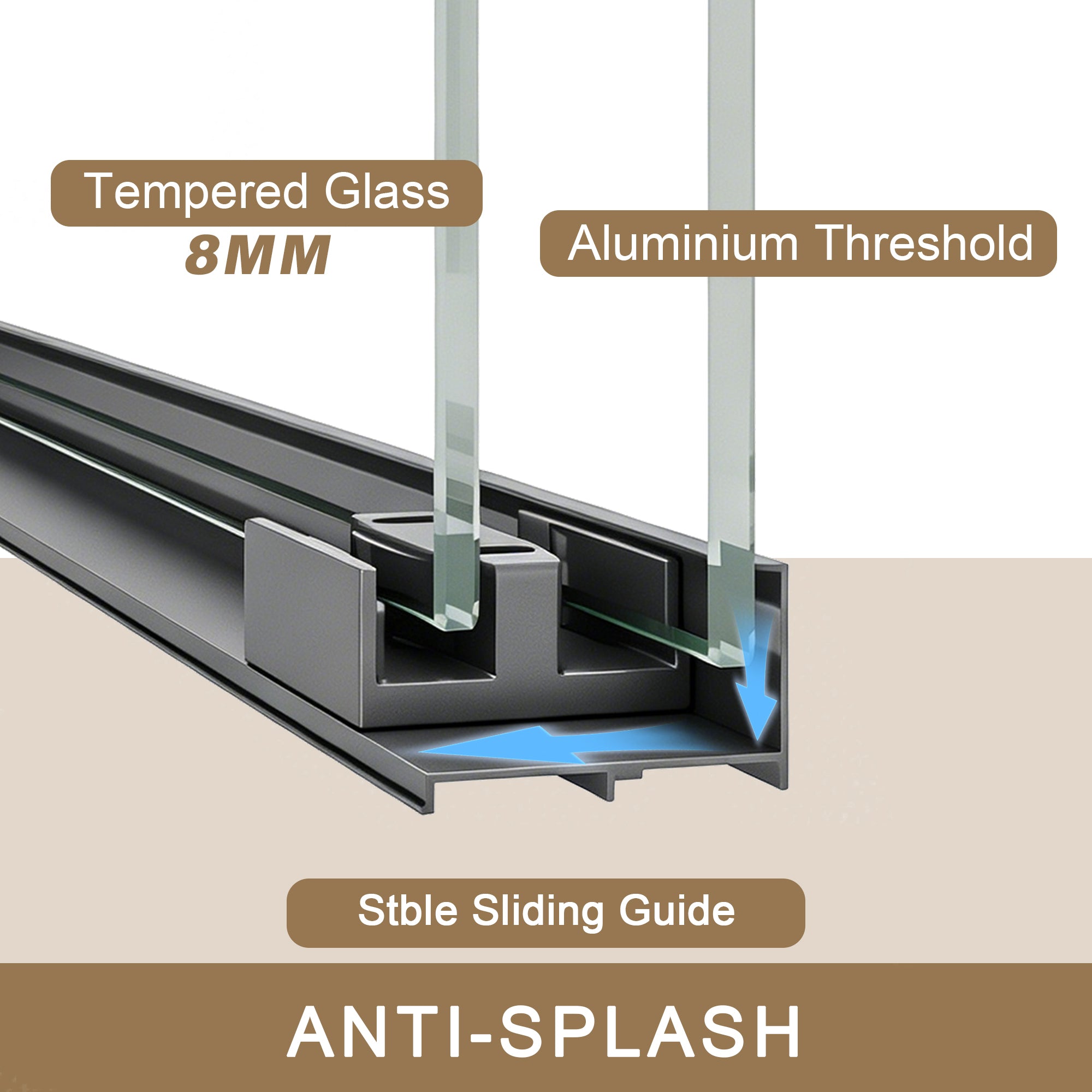 44-60 x 72 in Aluminum Frame Double Sliding Shower Door - 44-48 x 72 in / Gun Ash / 5/16 in Glass view 3