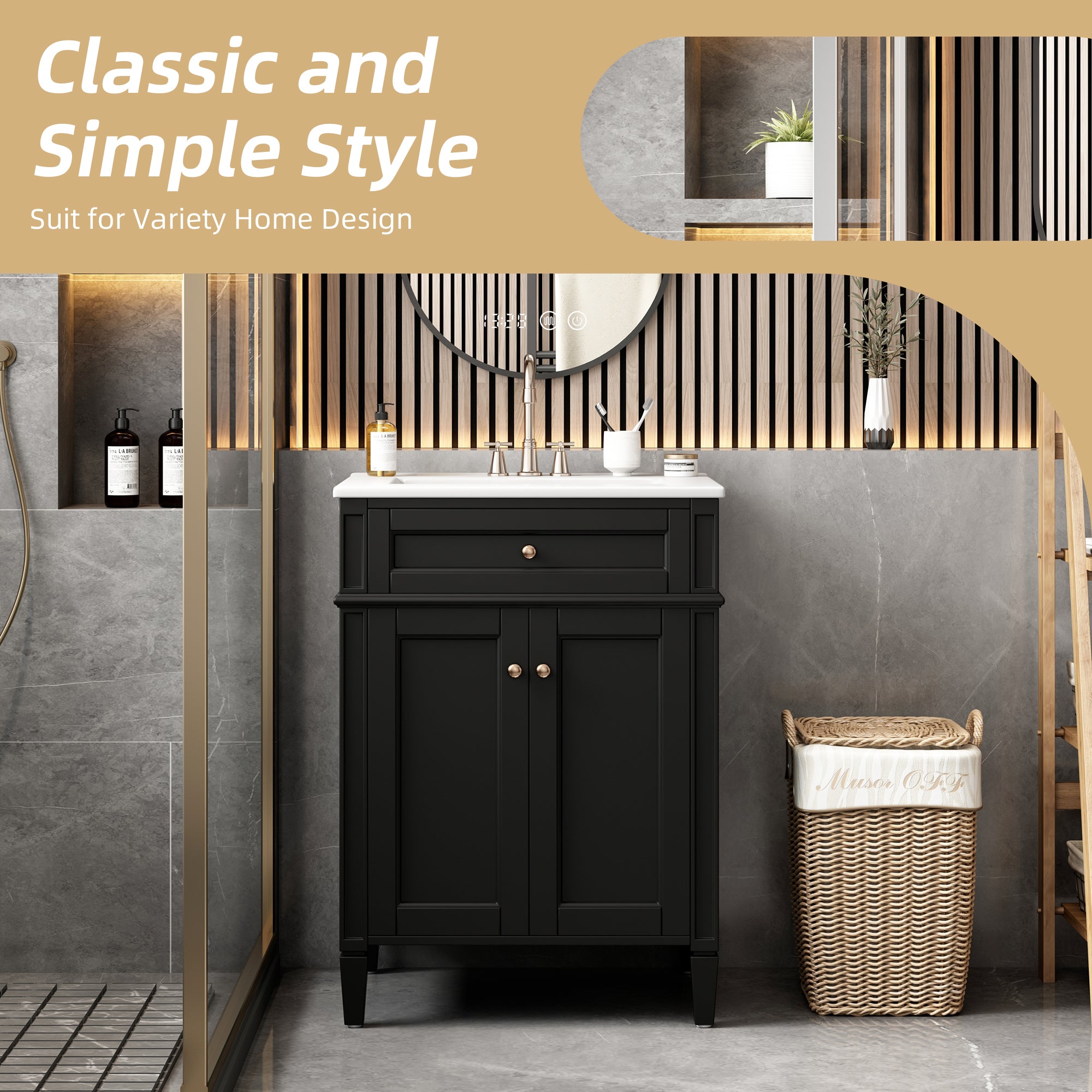 24-inch bathroom vanity with soft-closing doors, side view