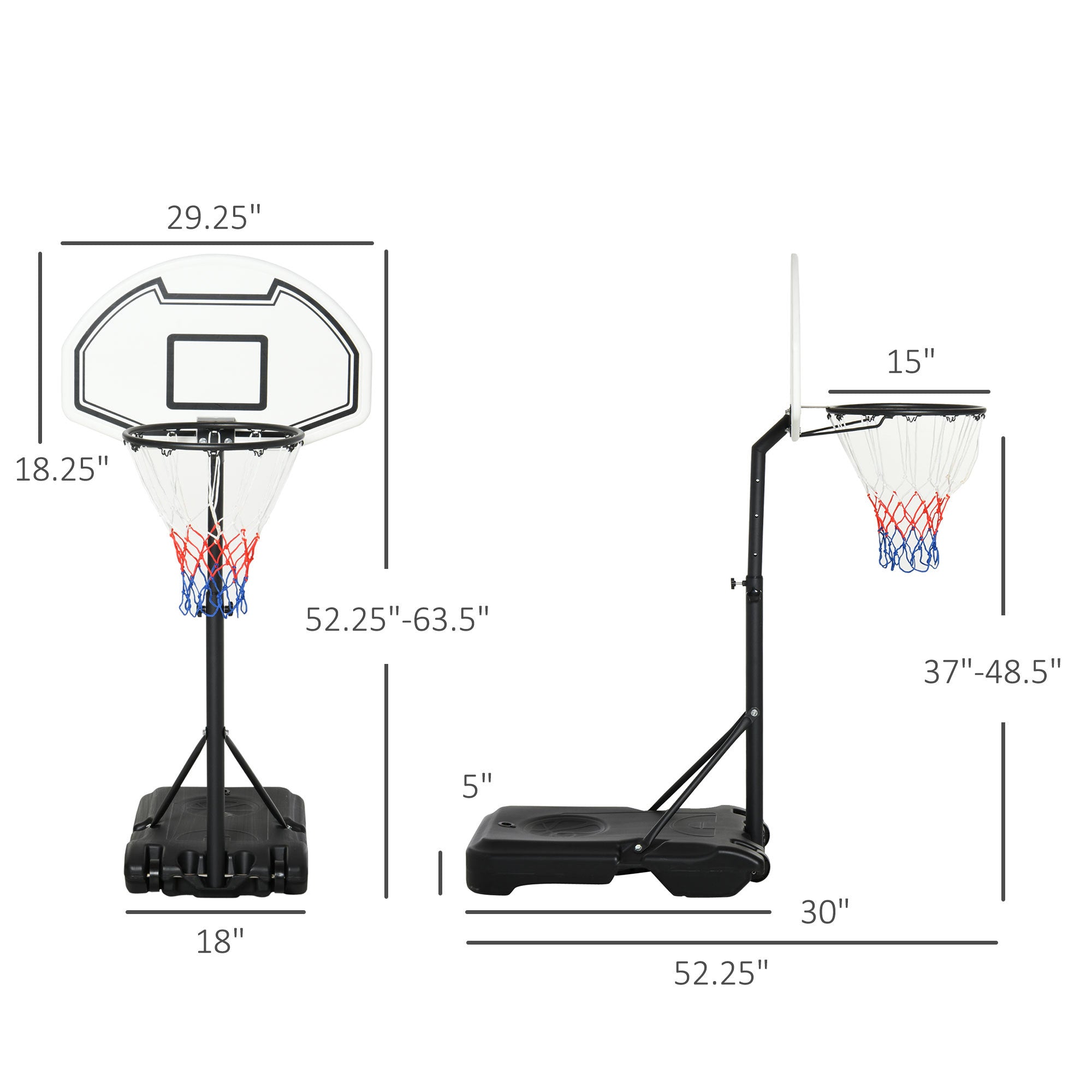 Aosom Poolside Basketball Hoop Stand Portable Basketball System Goal,  Adjustable Height 3'-4', 30" Backboard