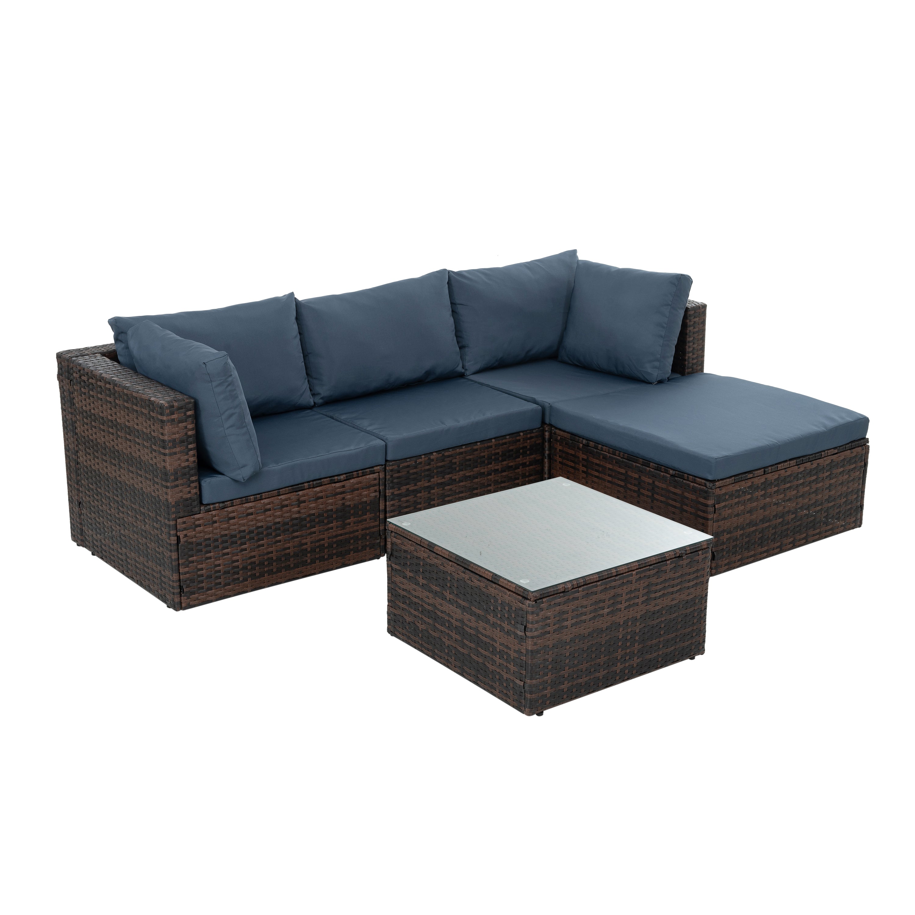 Patio Furniture, Outdoor Furniture, Seasonal PE Wicker Furniture, 5 Set Wicker Furniture With Tempered Glass Coffee Table,