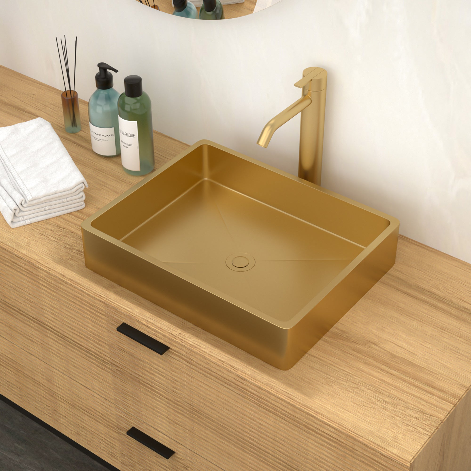 19"x15" Gold Stainless Steel Bathroom Sink with Pop Up Drain