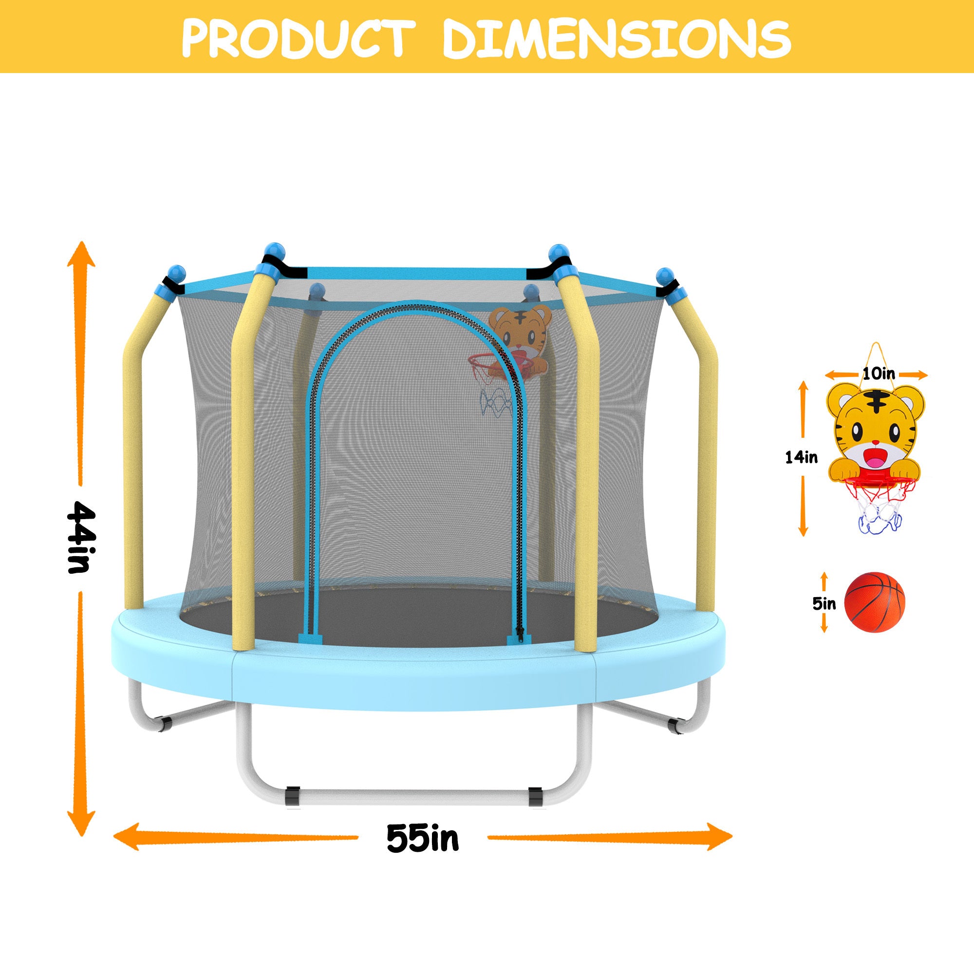 55-inch Trampoline for Kids Indoor & Outdoor Small Toddler Trampoline with Basketball Hoop